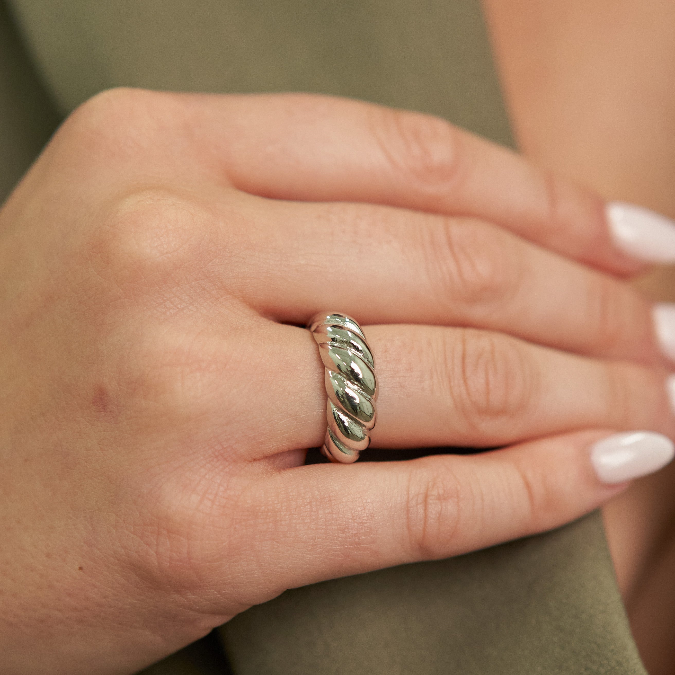 Waterproof Silver Braided Ring