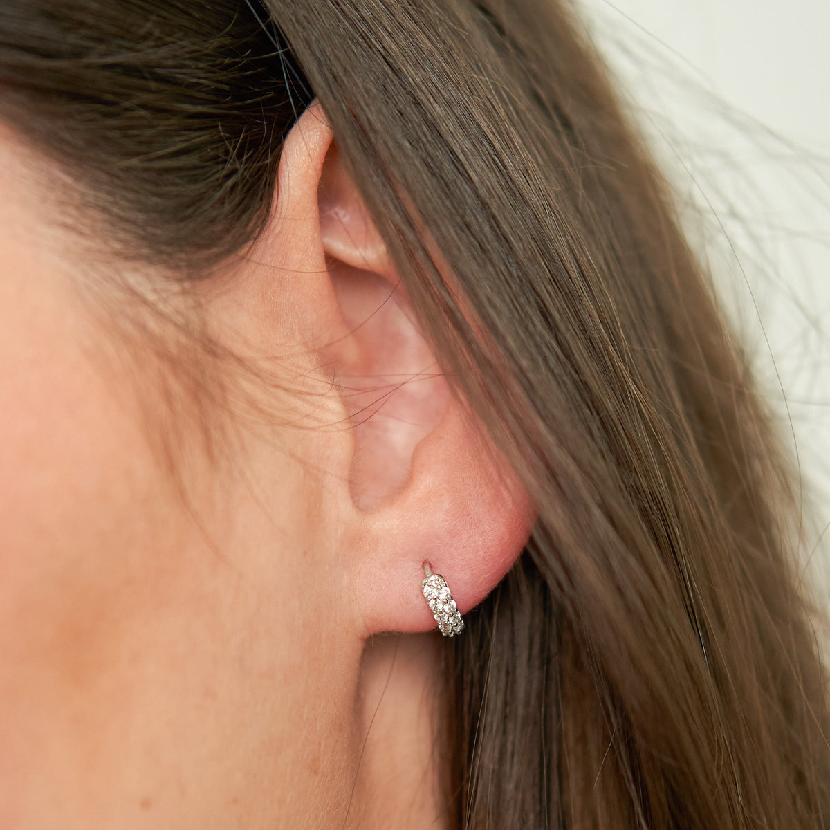 Demi-Fine Silver Crystal Huggies