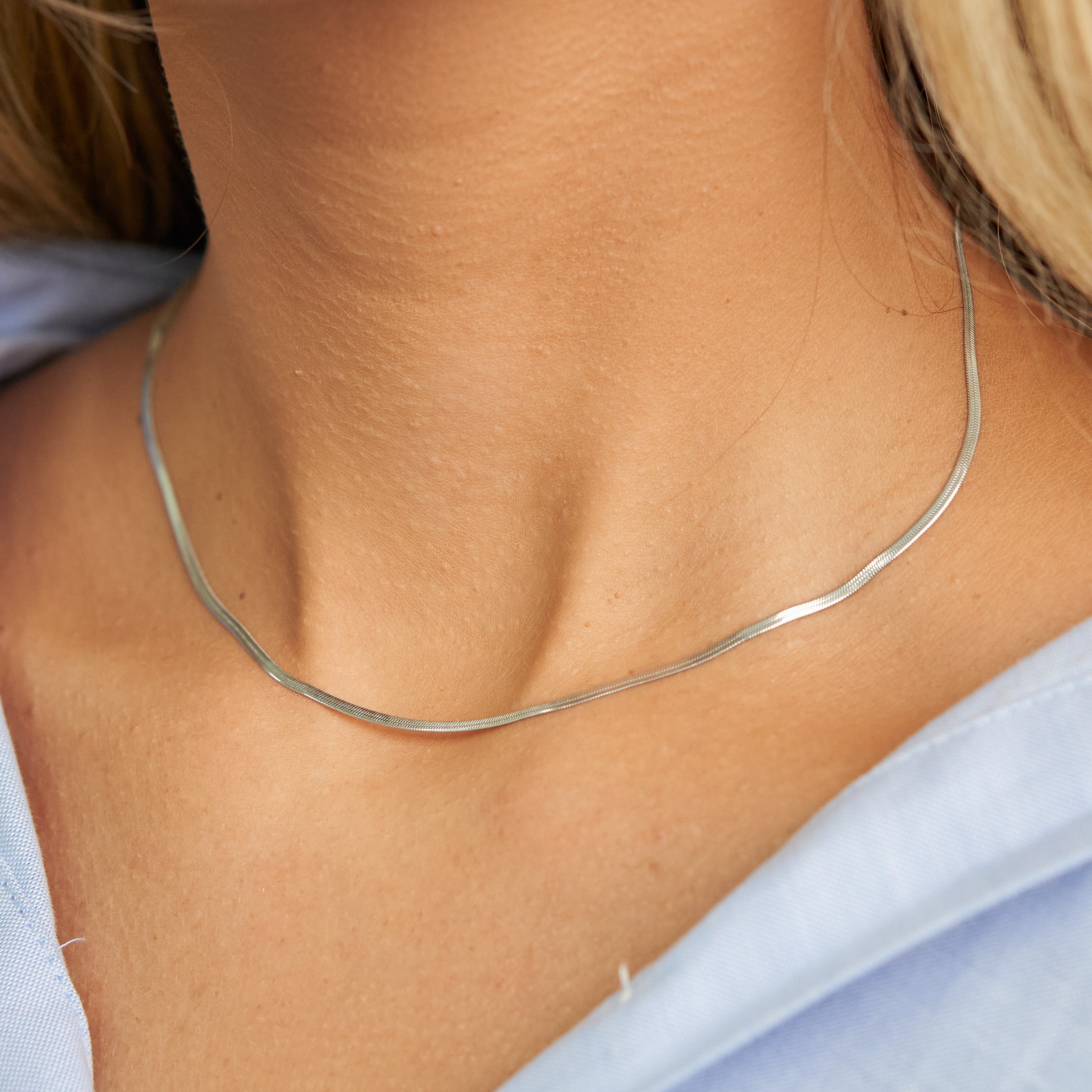 Waterproof Silver Micro Herringbone Necklace