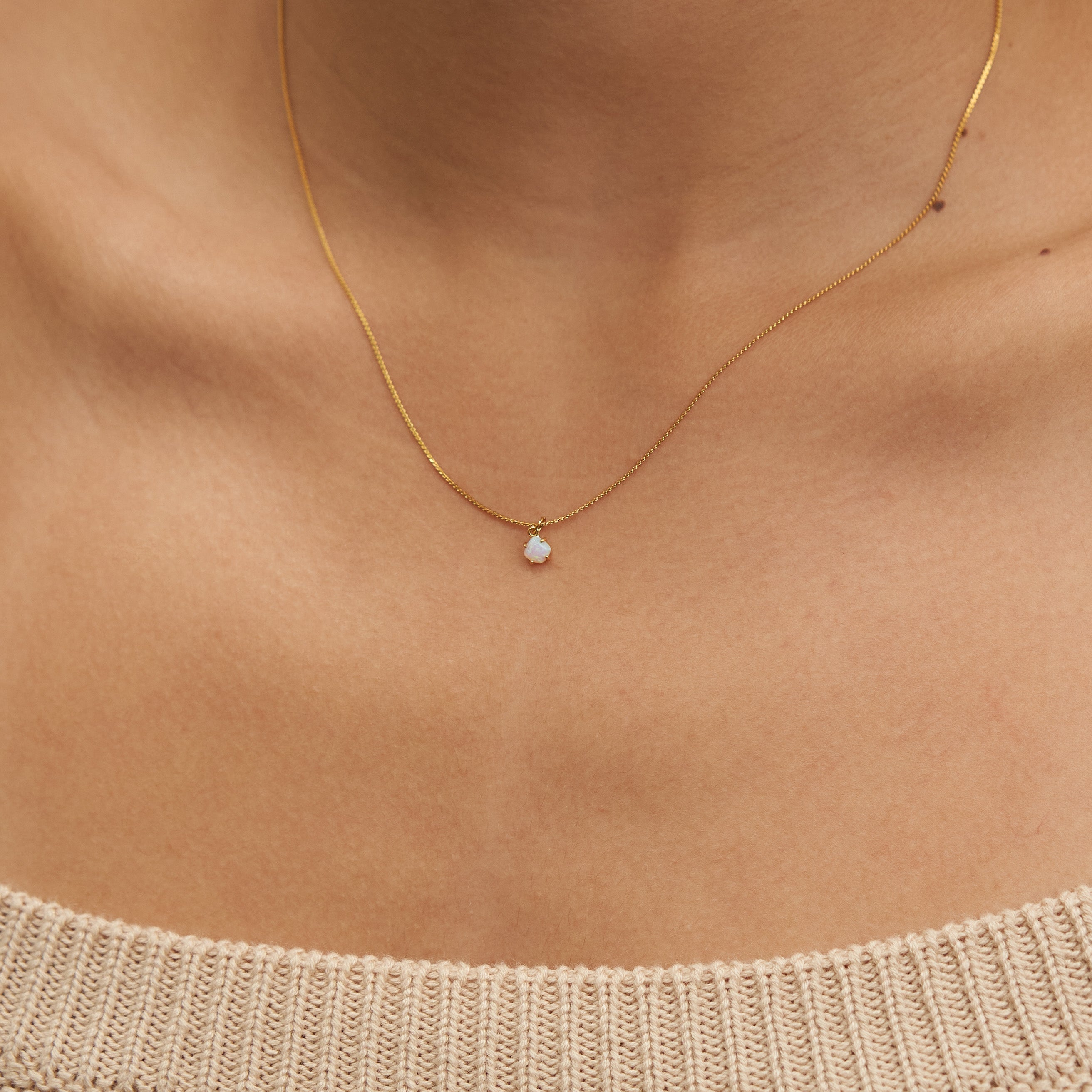 18K Gold Dainty Opal Necklace
