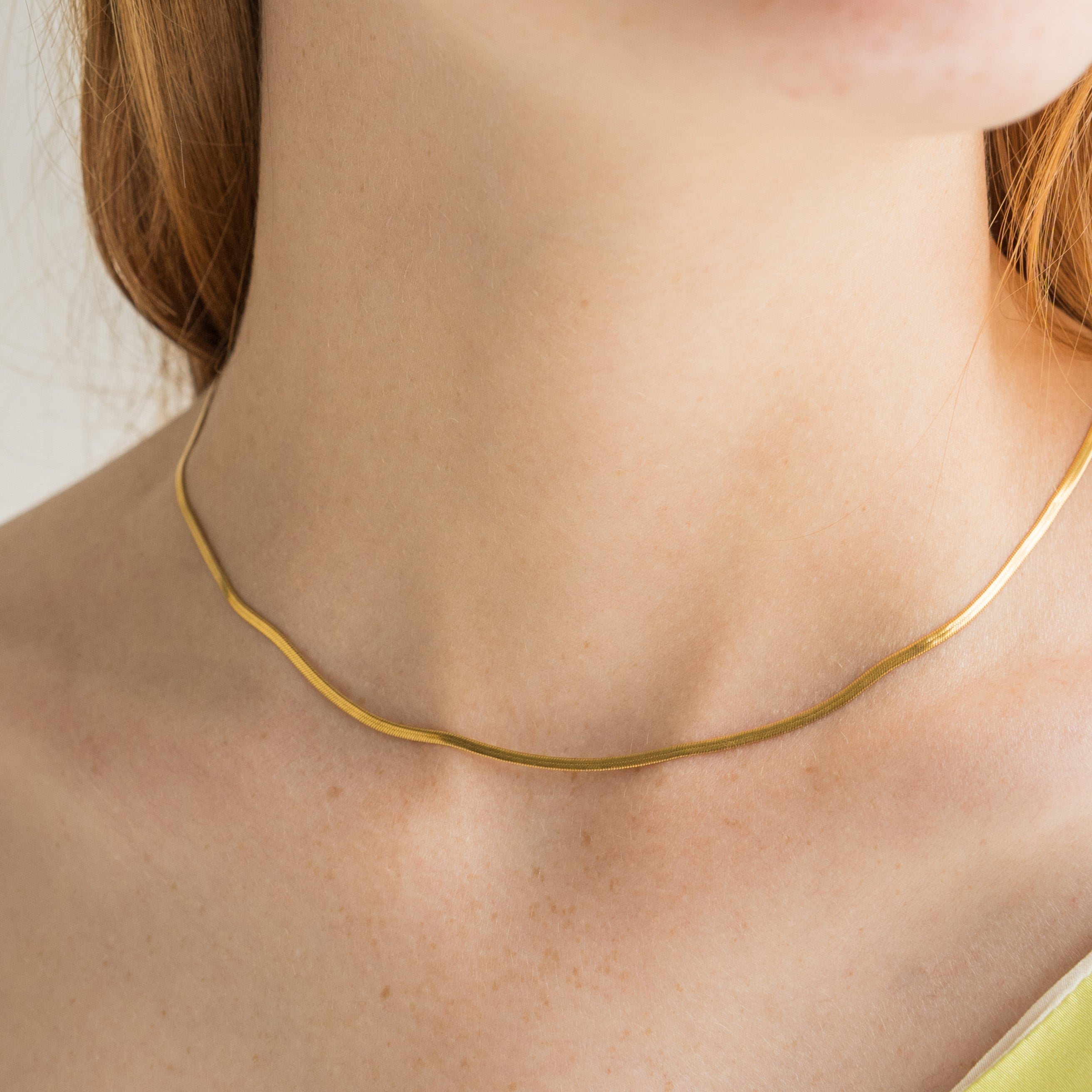 Waterproof Gold Micro Herringbone Necklace