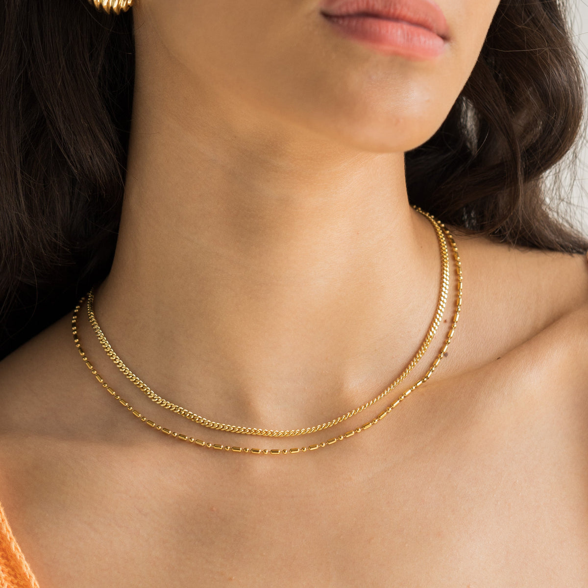 Waterproof Gold Double Barrel Necklace