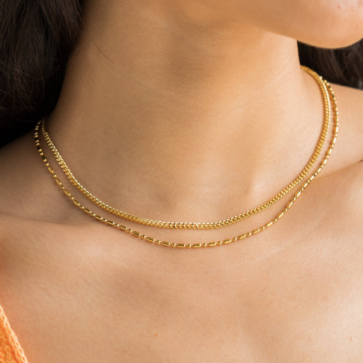 Waterproof Gold Double Barrel Necklace