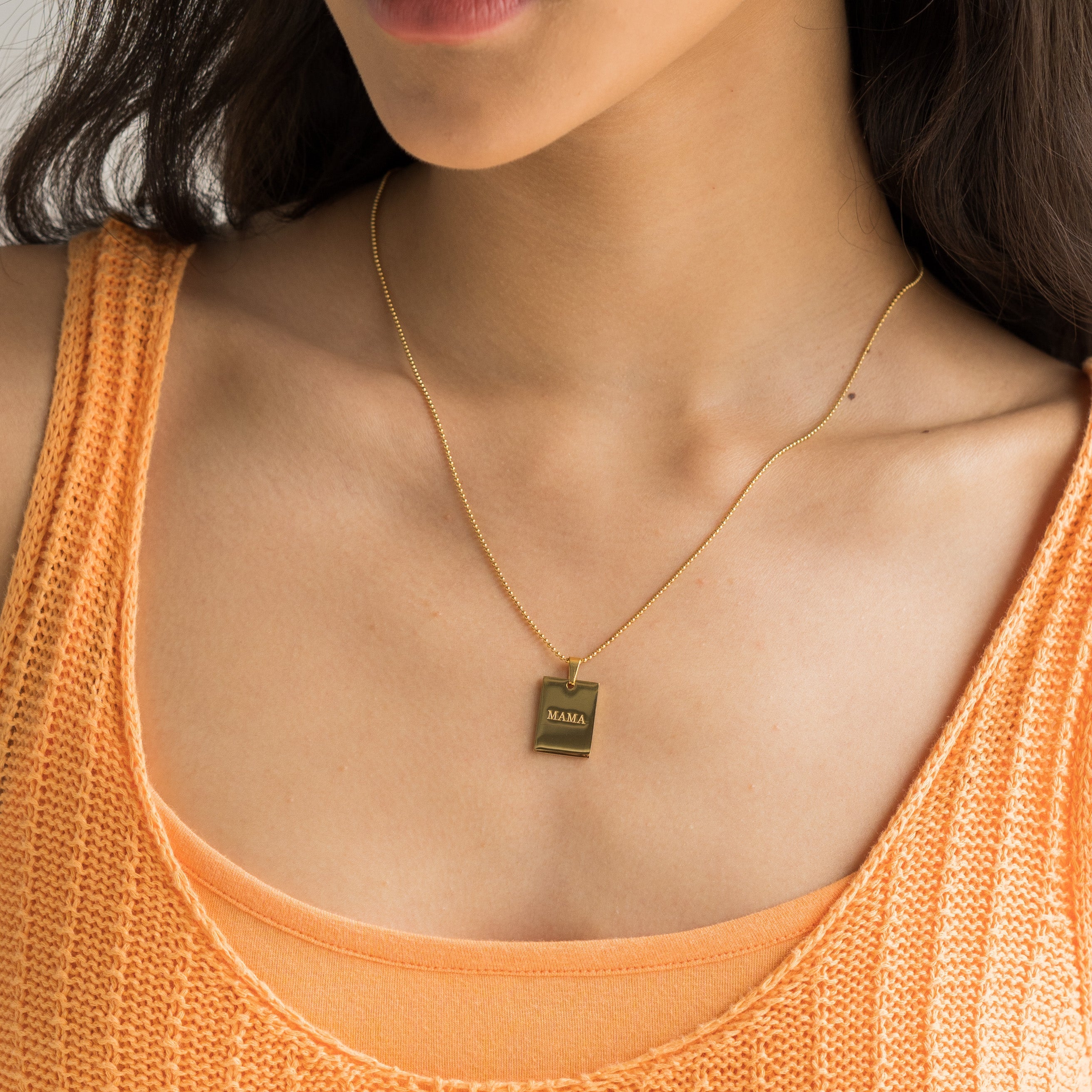 Waterproof Gold Mama Tag Pendant Necklace