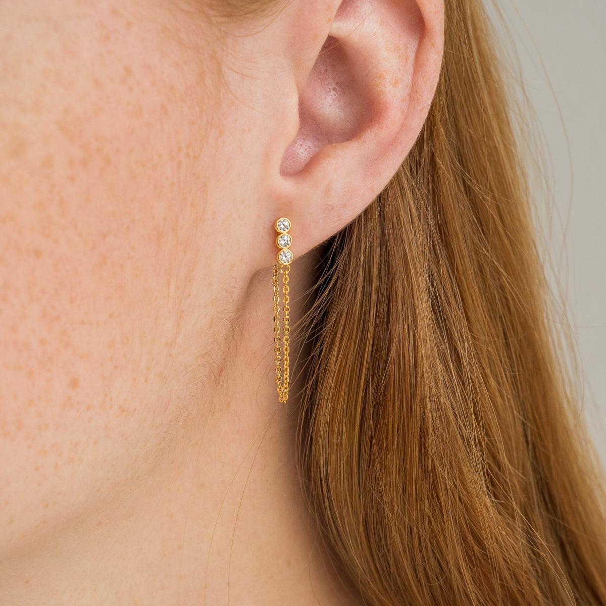 18K Gold Crystal Chain Earring Set