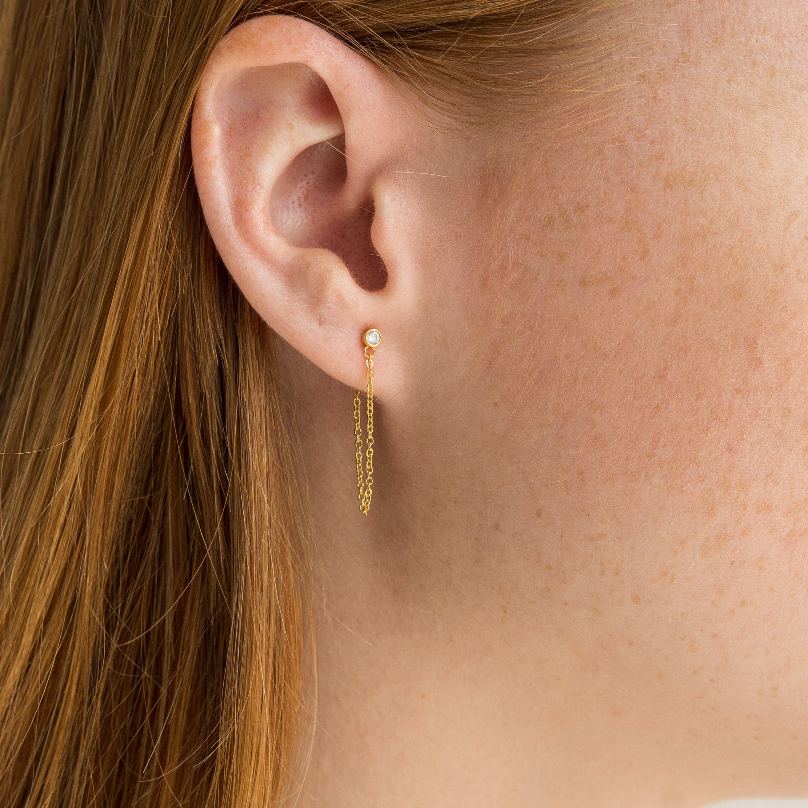 18K Gold Crystal Chain Earring Set