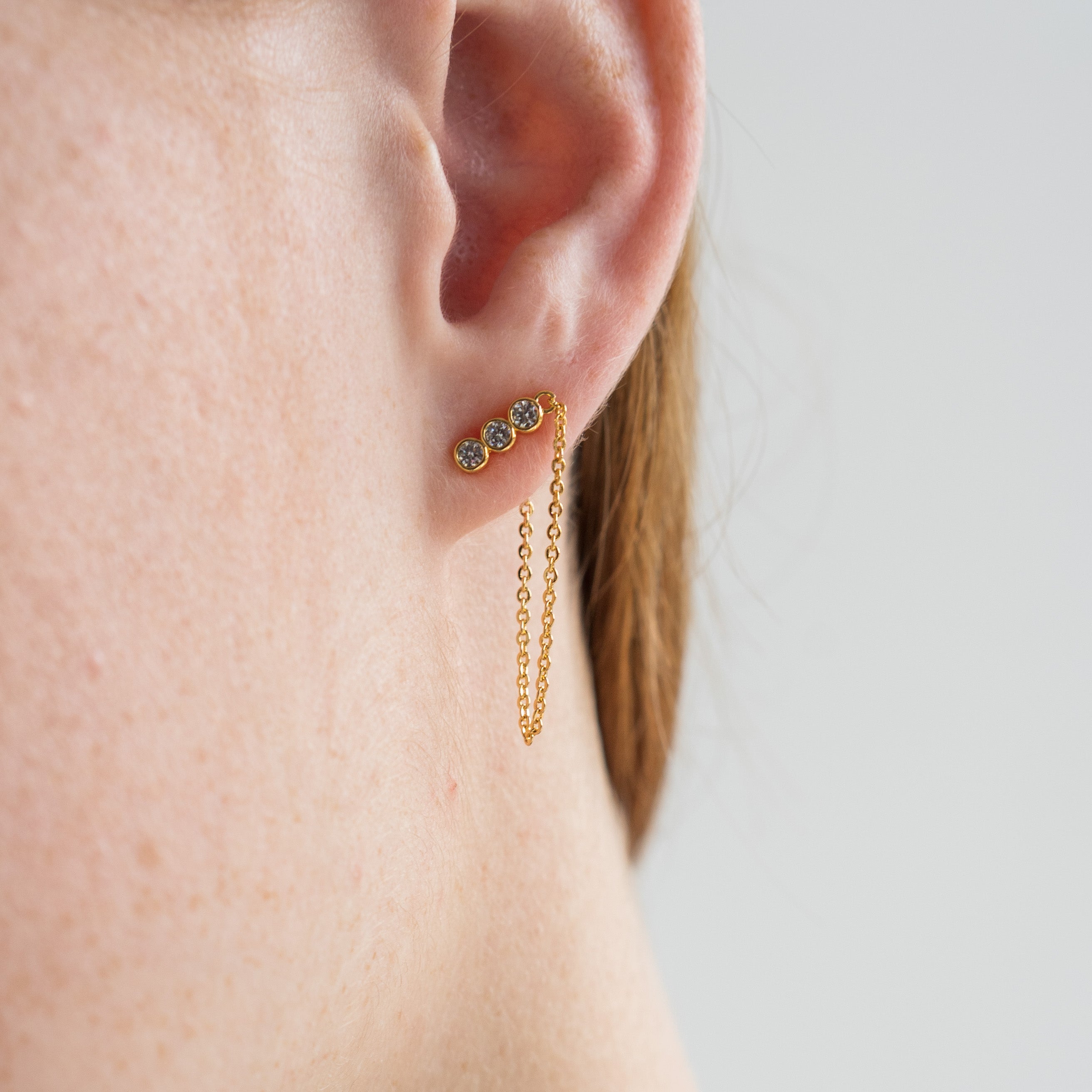 18K Gold Crystal Chain Earring Set