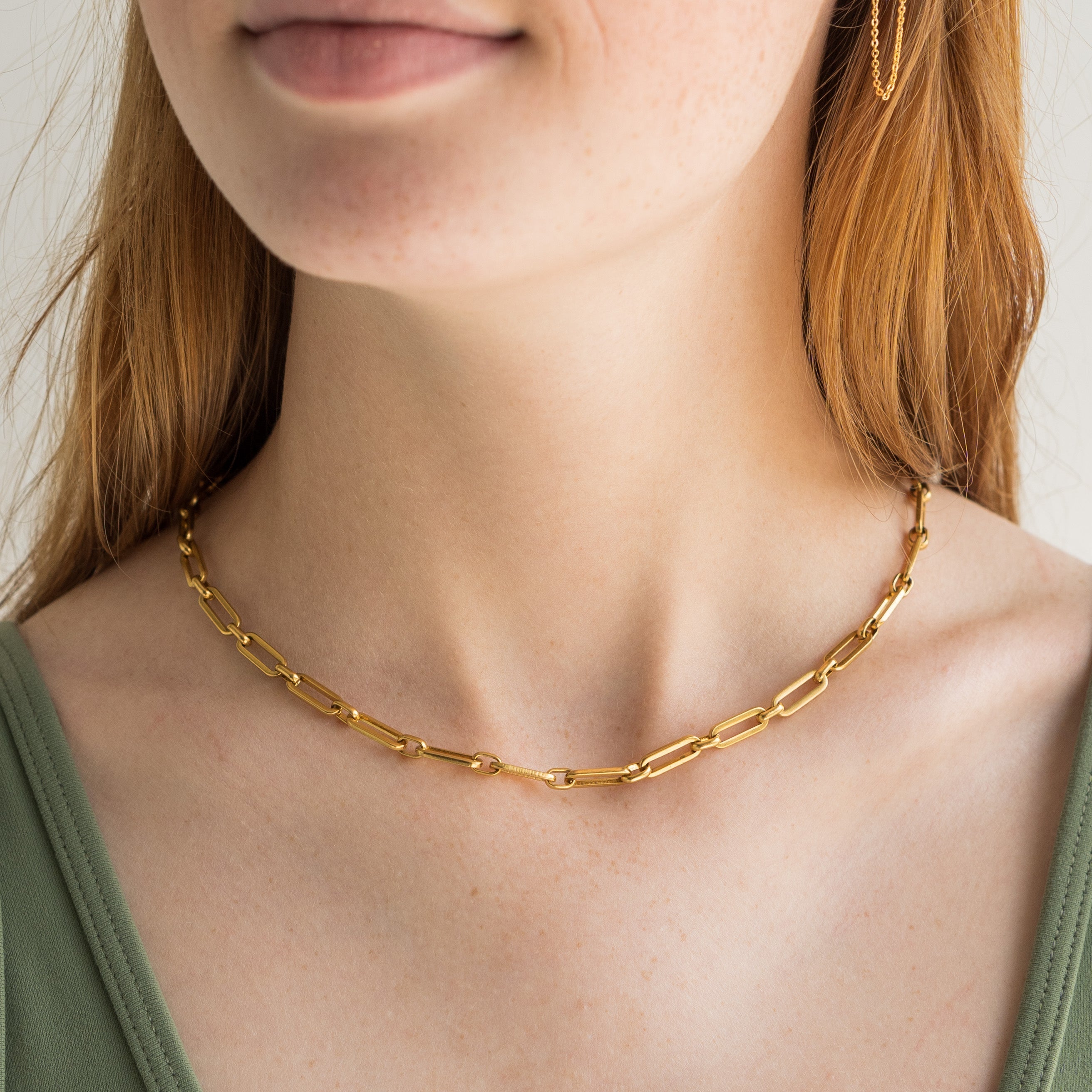 Waterproof Gold Paperclip Chain Necklace