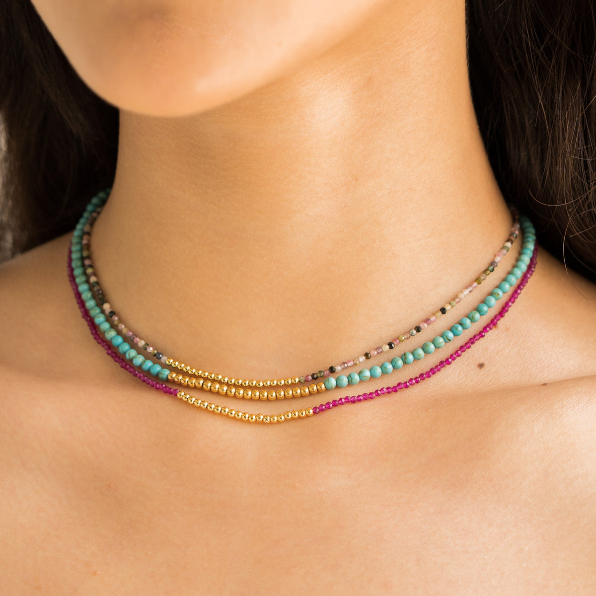 Waterproof Tourmaline Beaded Necklace