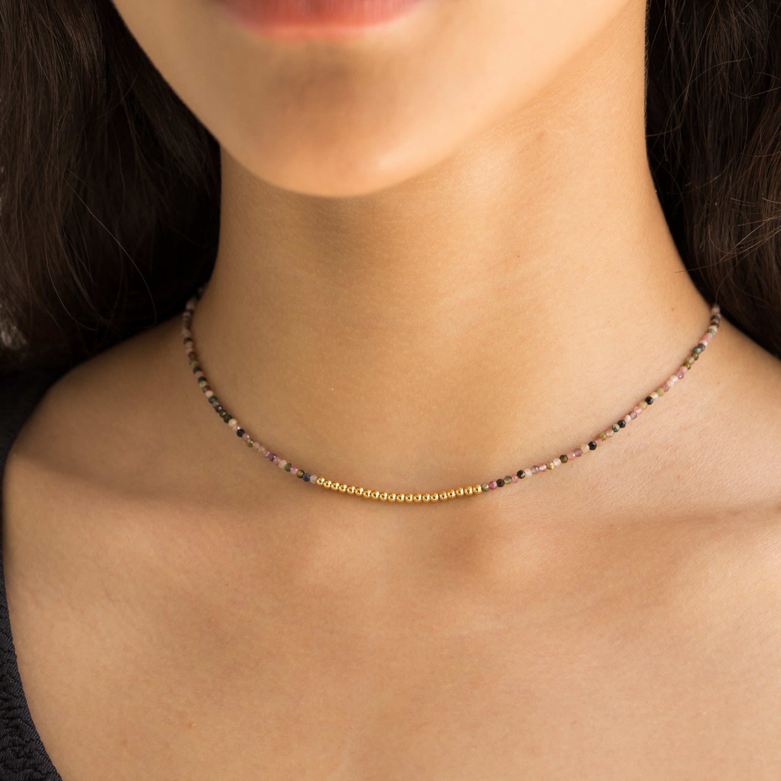 Waterproof Tourmaline Beaded Necklace