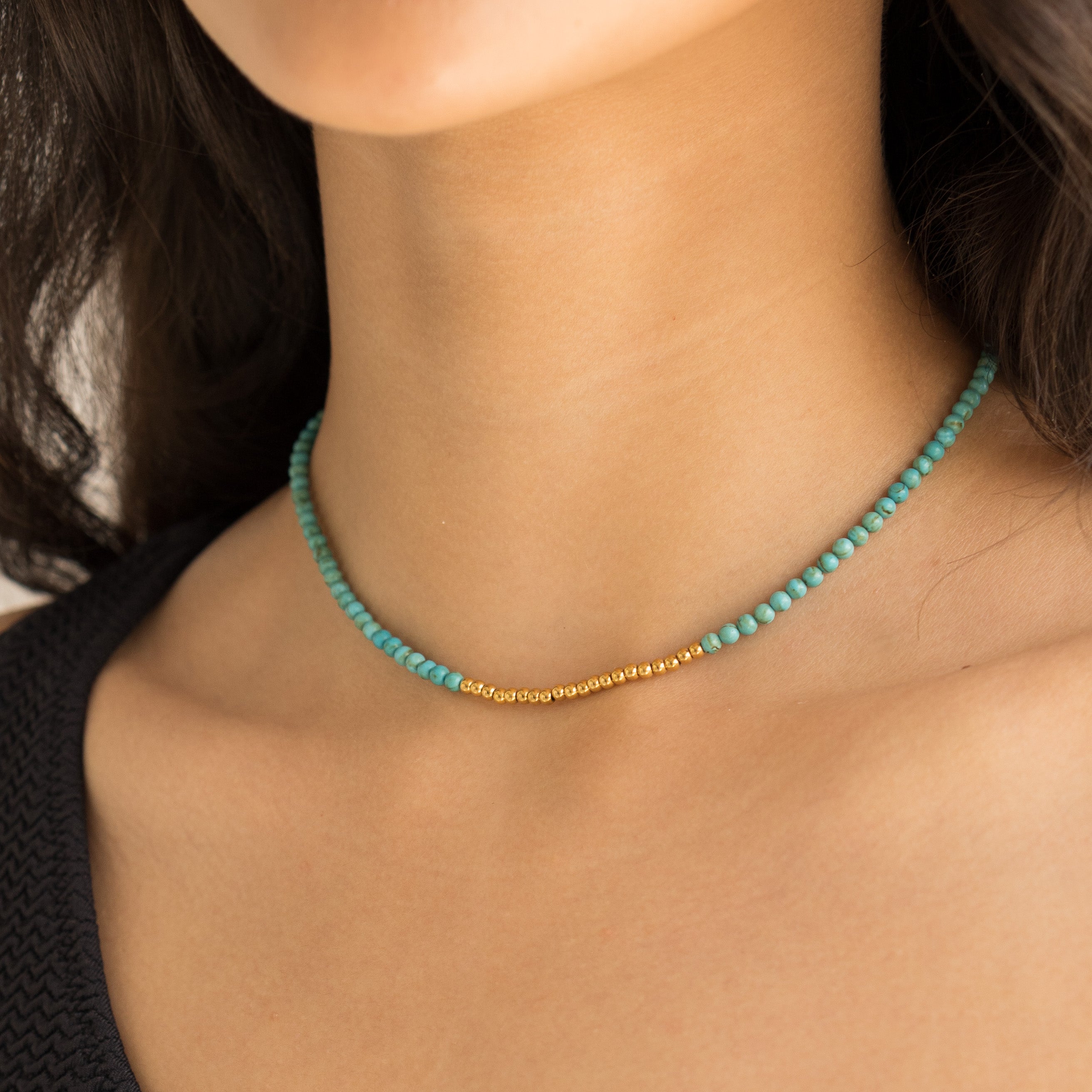 Waterproof Turquoise Beaded Necklace