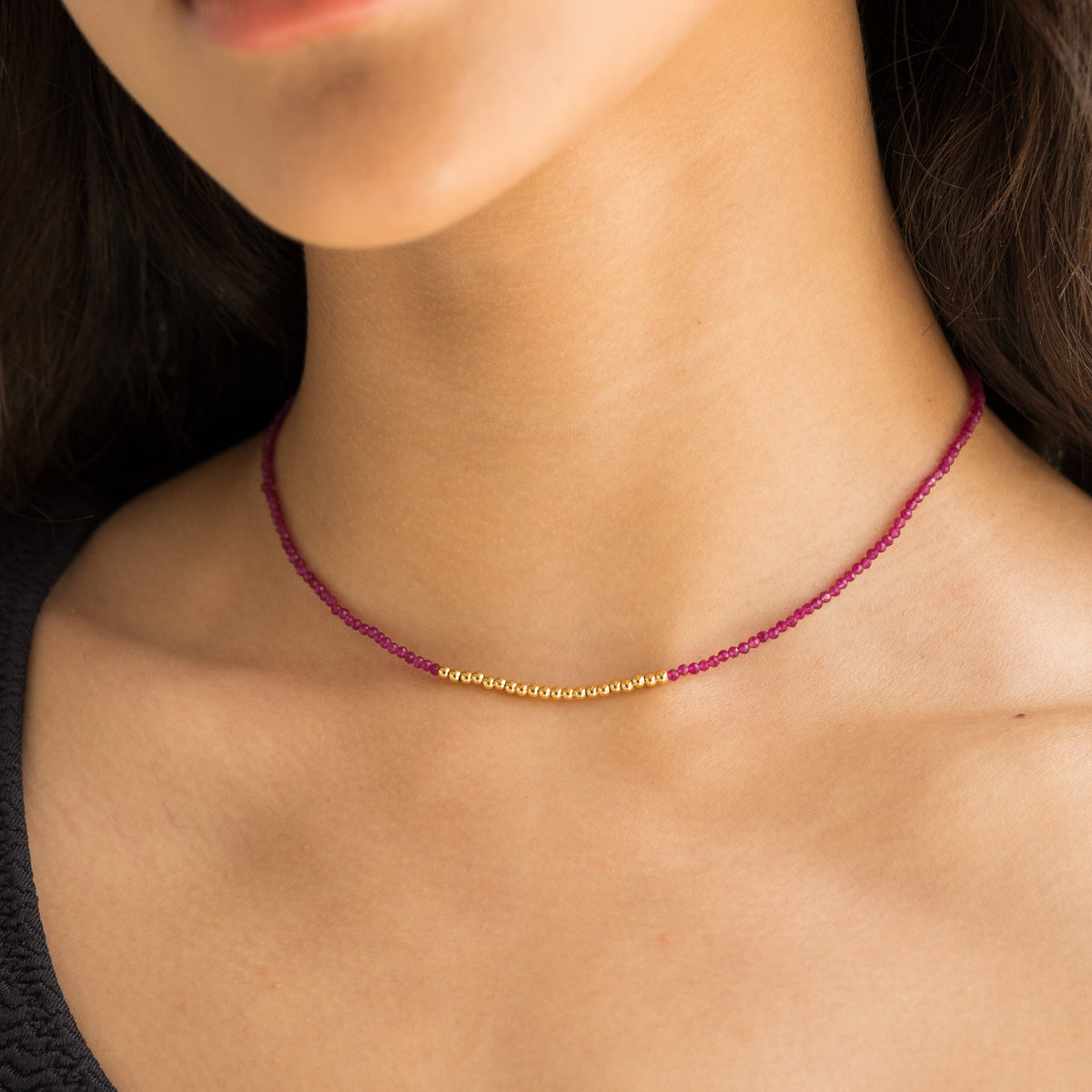 Waterproof Magenta Beads Necklace