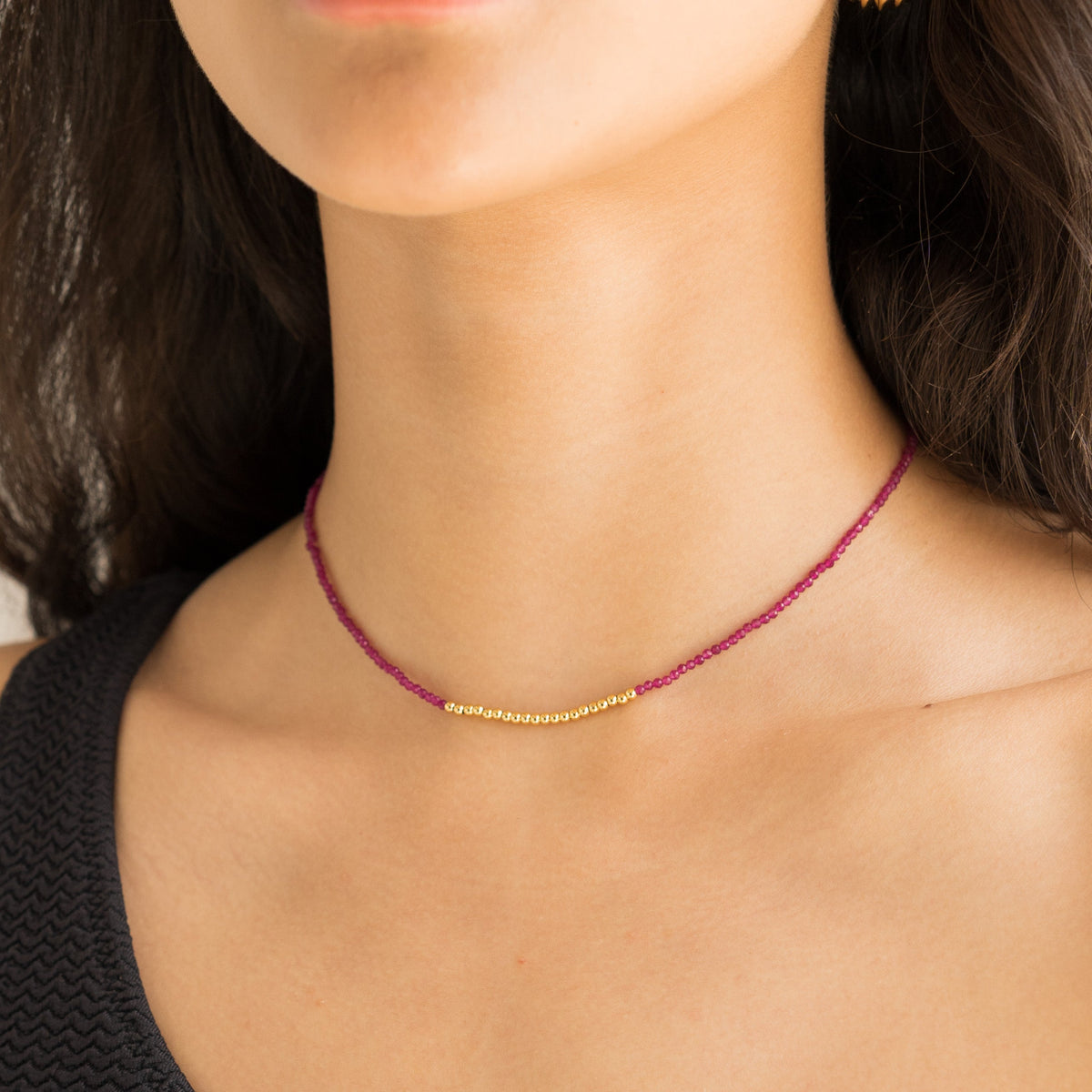 Waterproof Magenta Beads Necklace