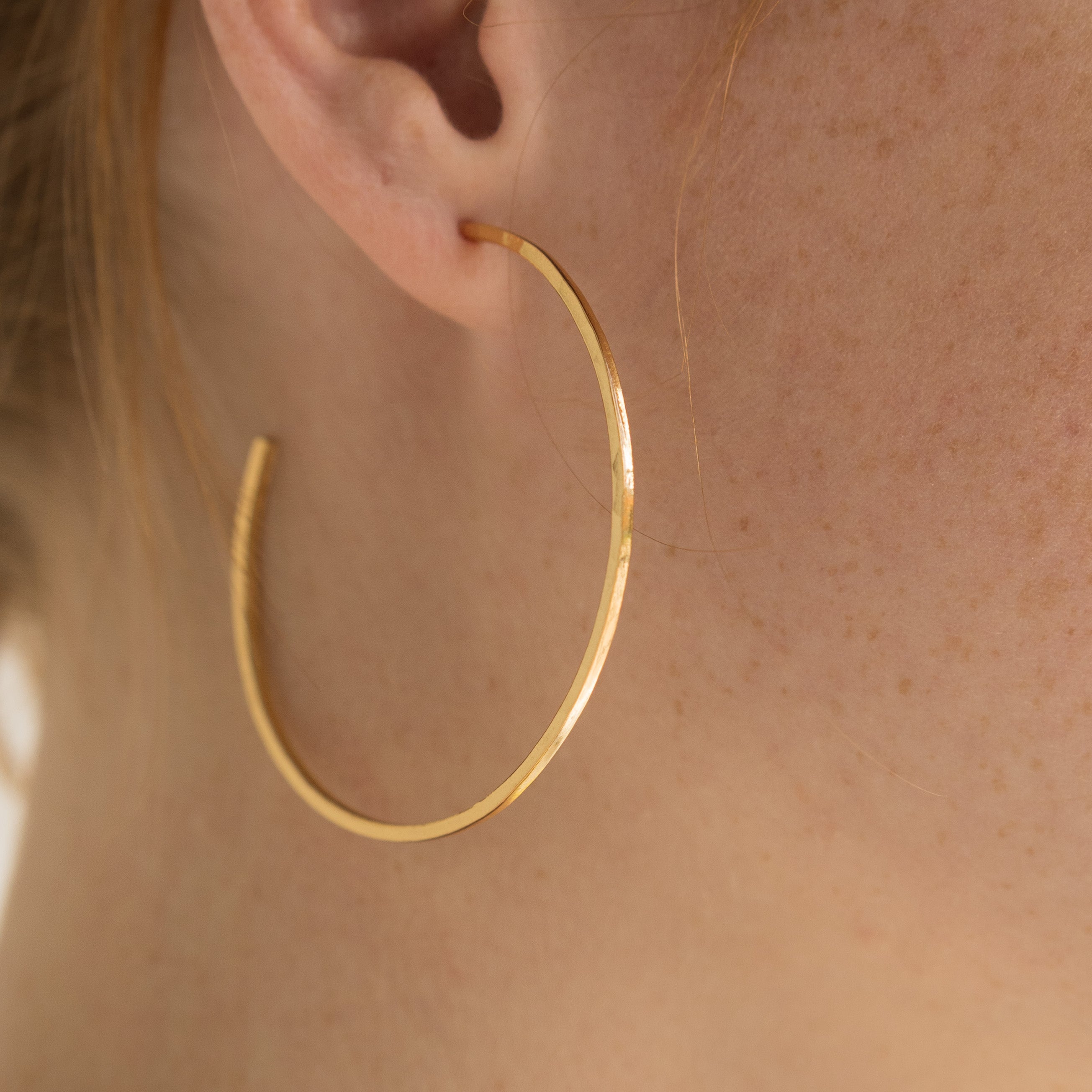 24K Gold Thin Hammered Hoops