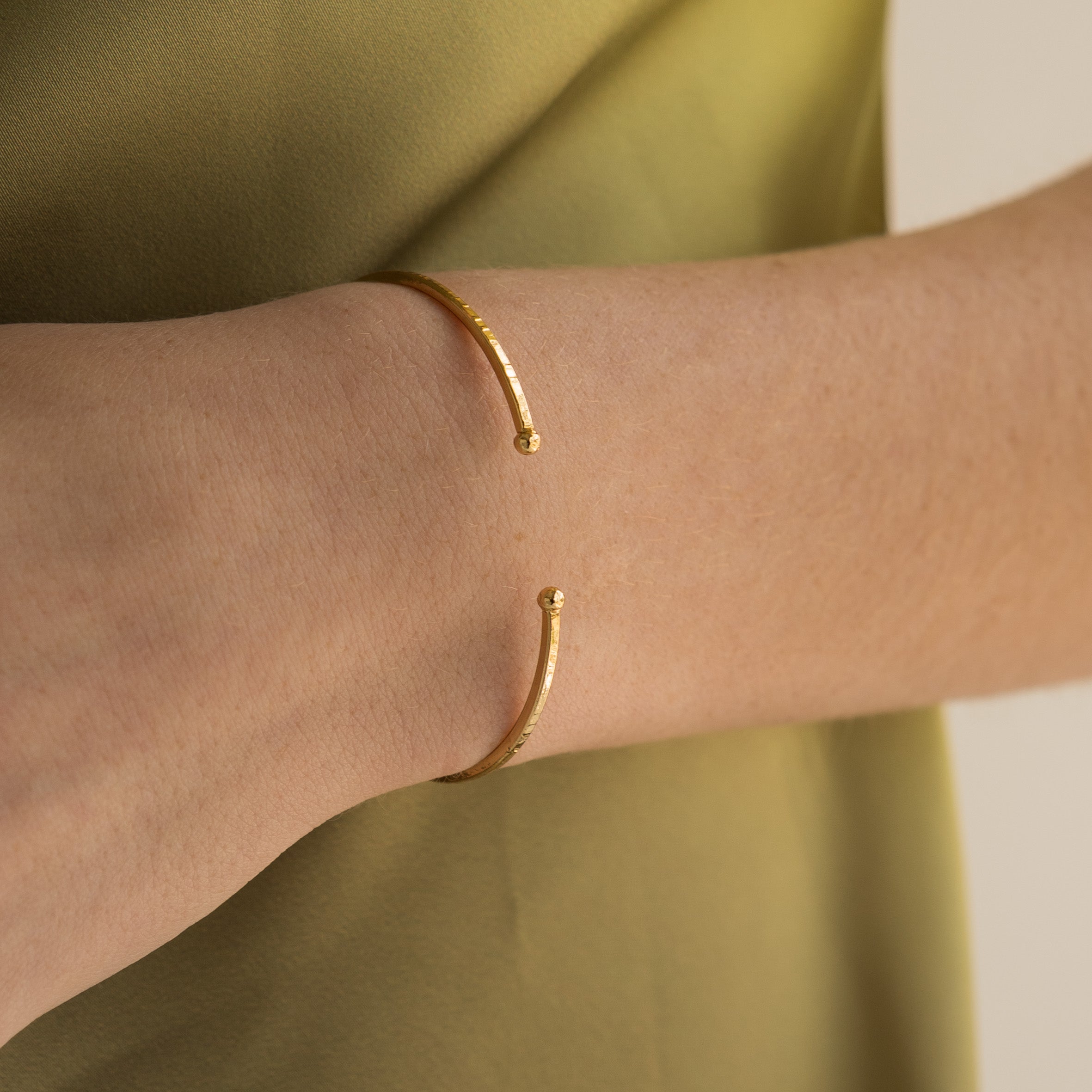 24K Gold Adjustable Thin Hammered Bangle