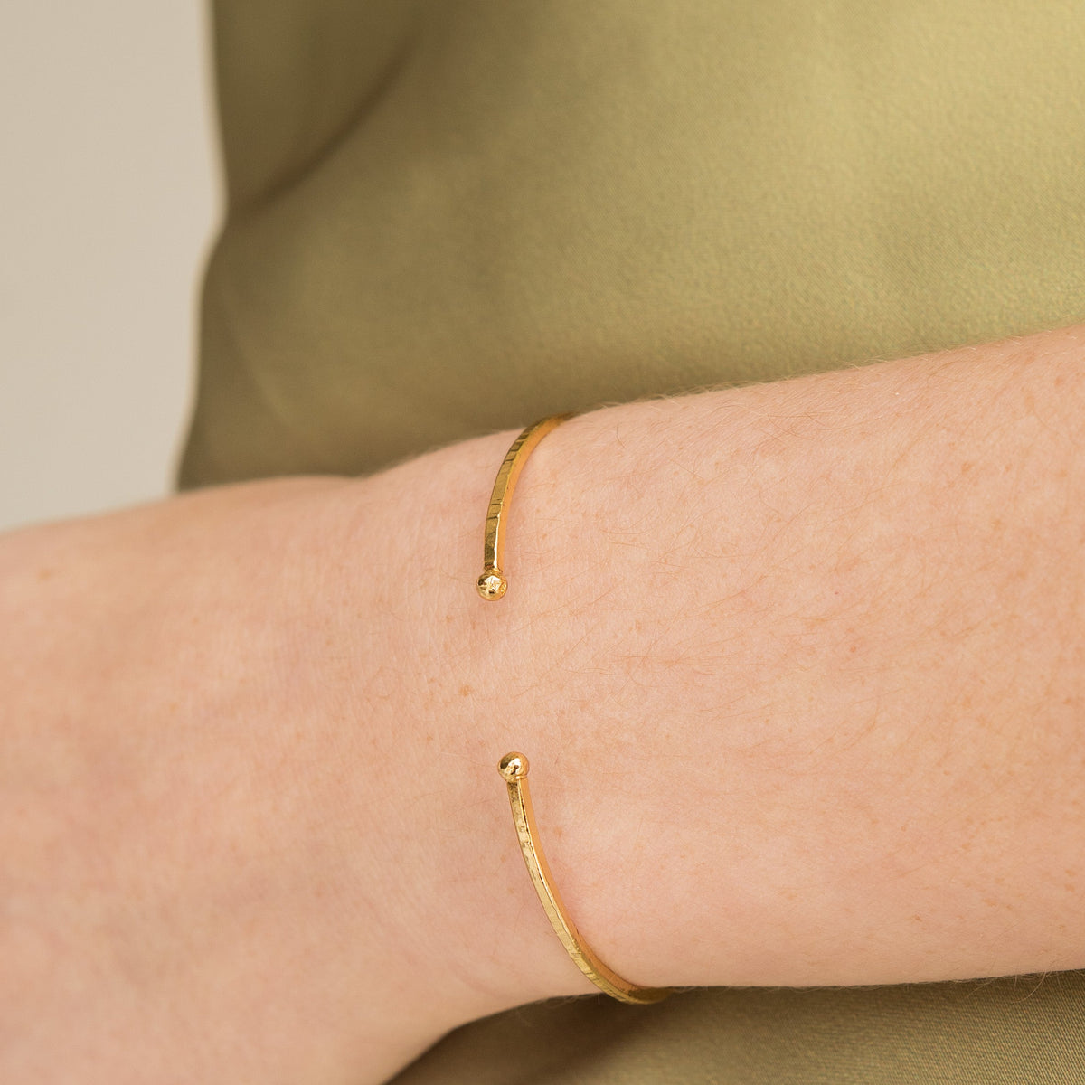 24K Gold Adjustable Thin Hammered Bangle