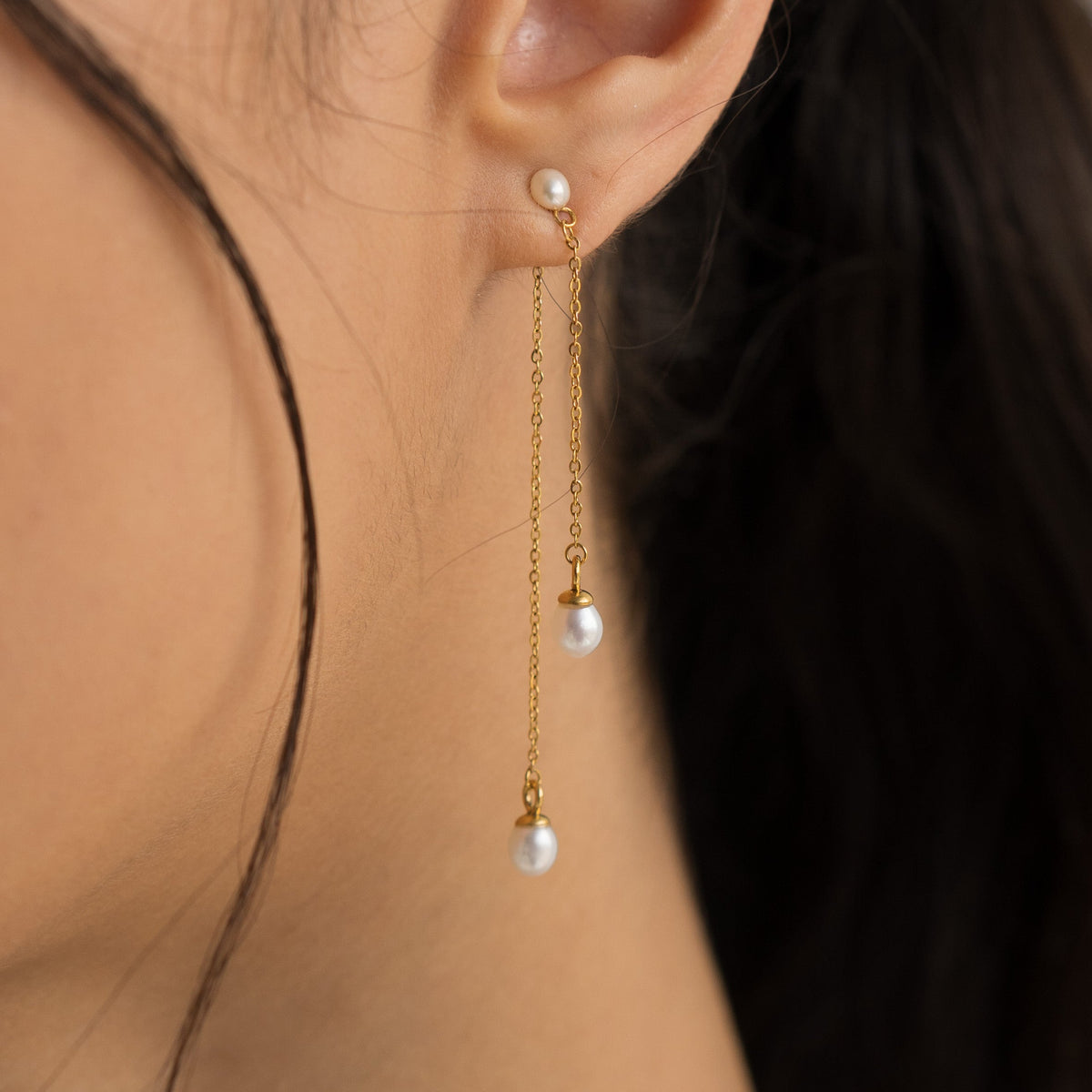 18K Gold Pearl Drop Earrings