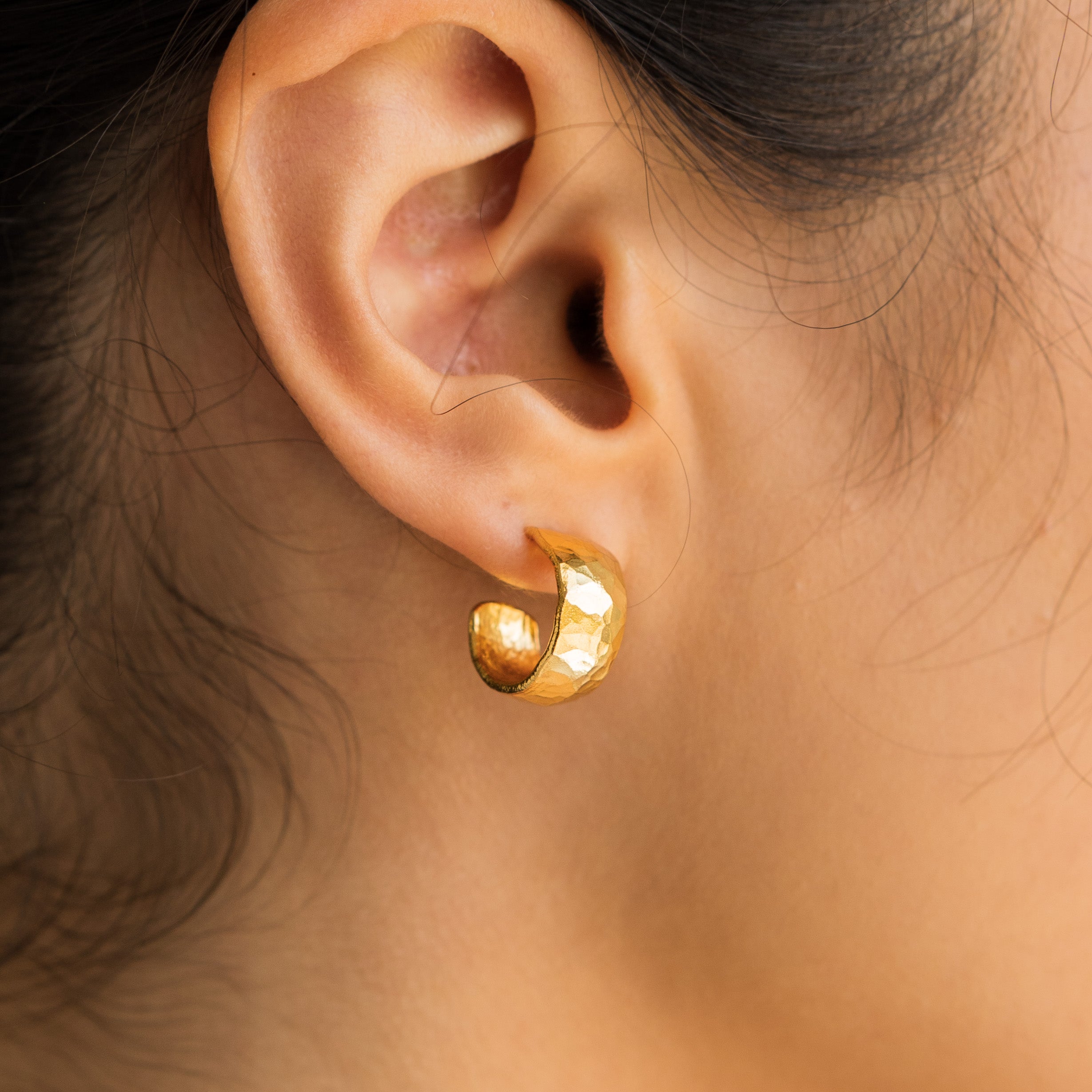 24K Gold Mini Hammered Hoops