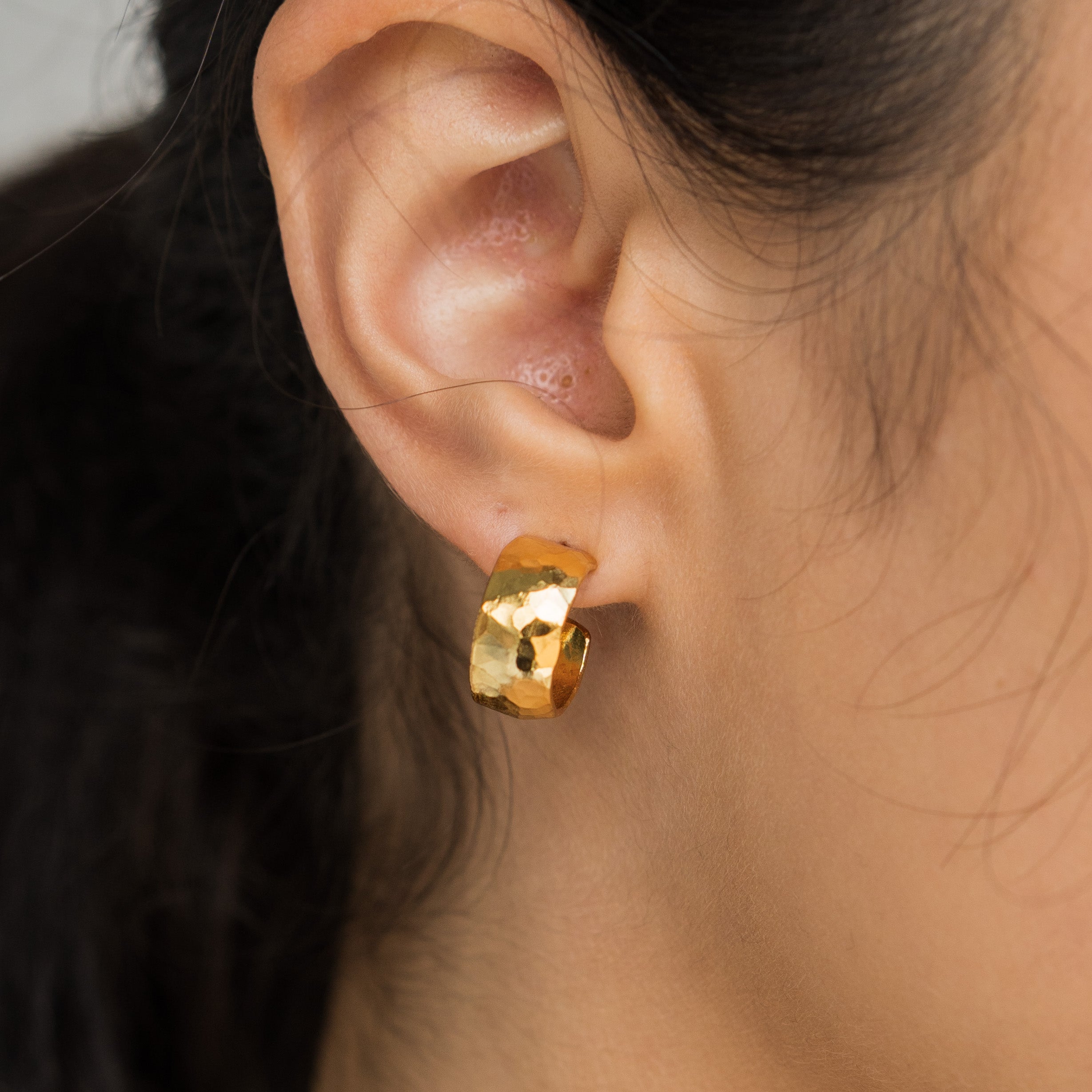 24K Gold Mini Hammered Hoops