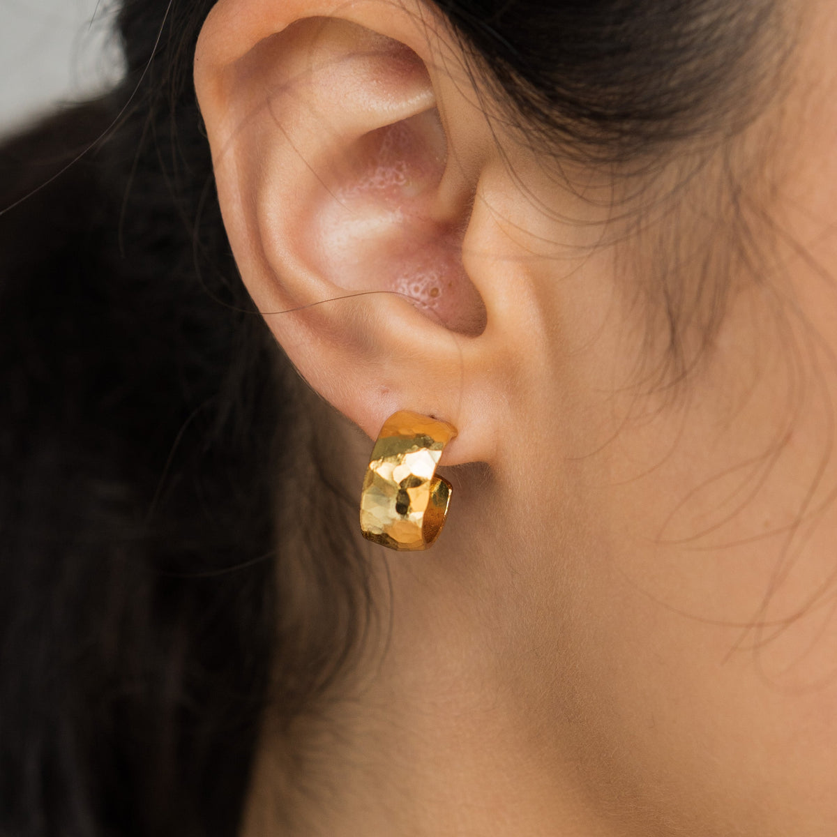 24K Gold Mini Hammered Hoops