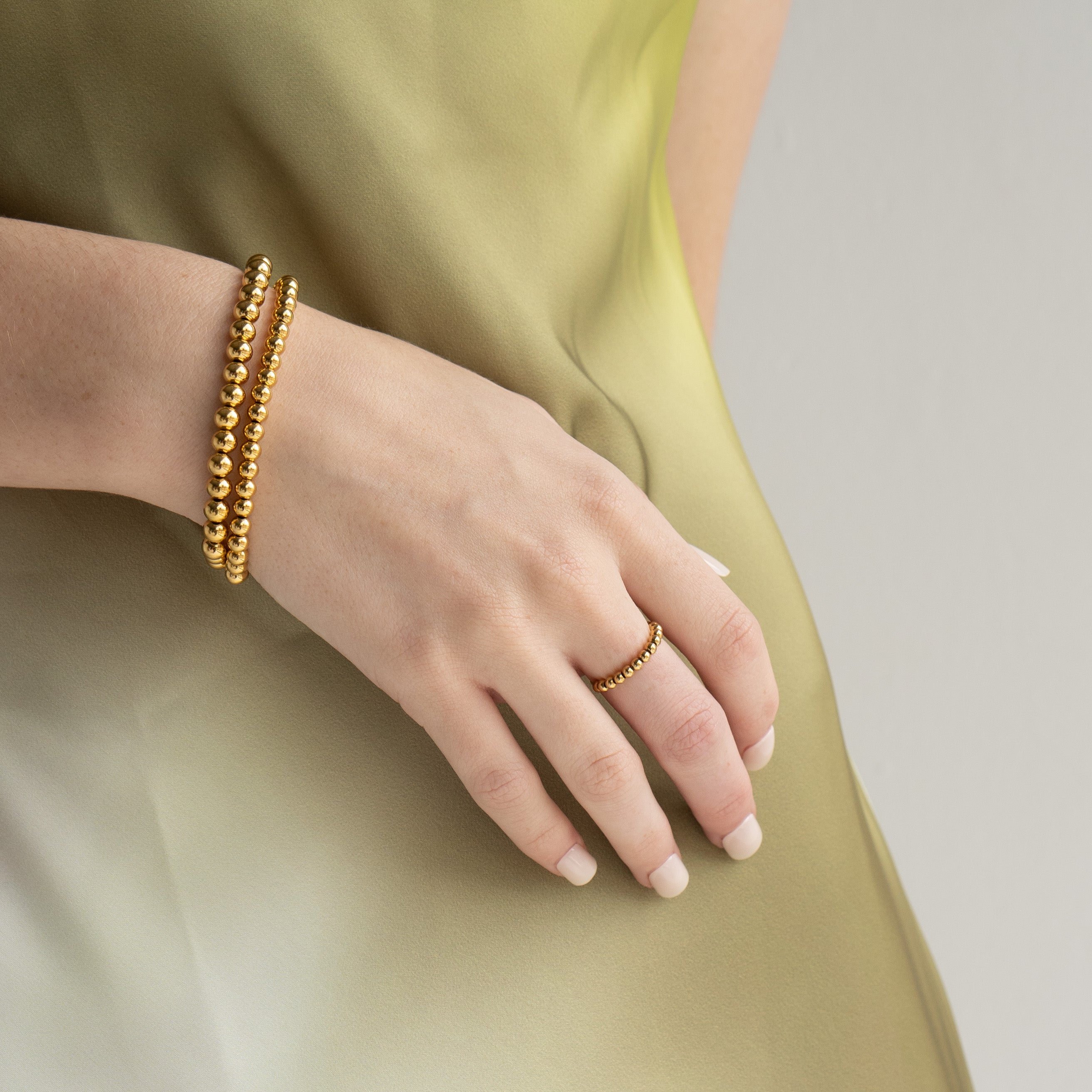Chunky Gold Beaded Bracelets 5mm and 6mm Layering Set