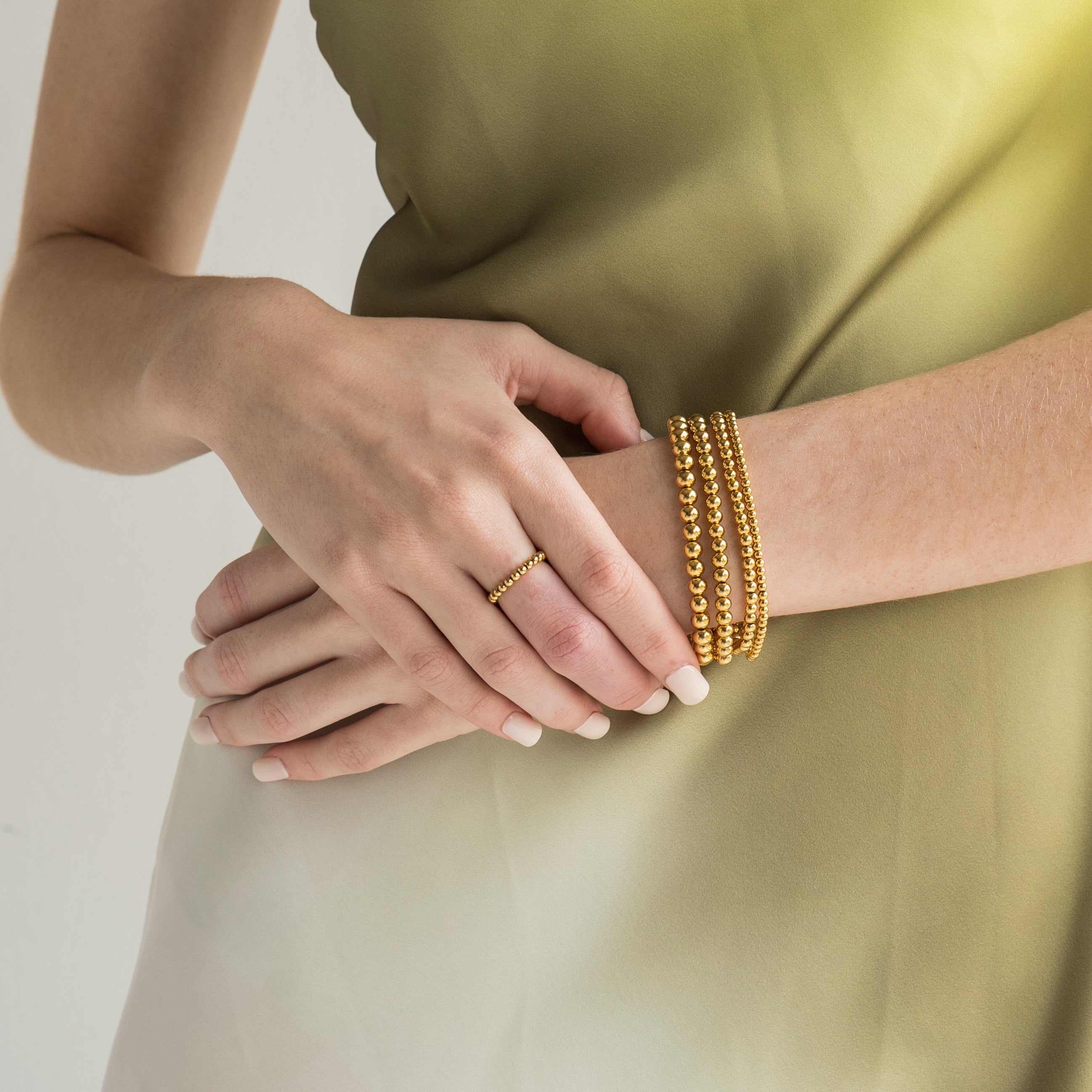 Waterproof Bold Gold Double Beaded Bracelet Set