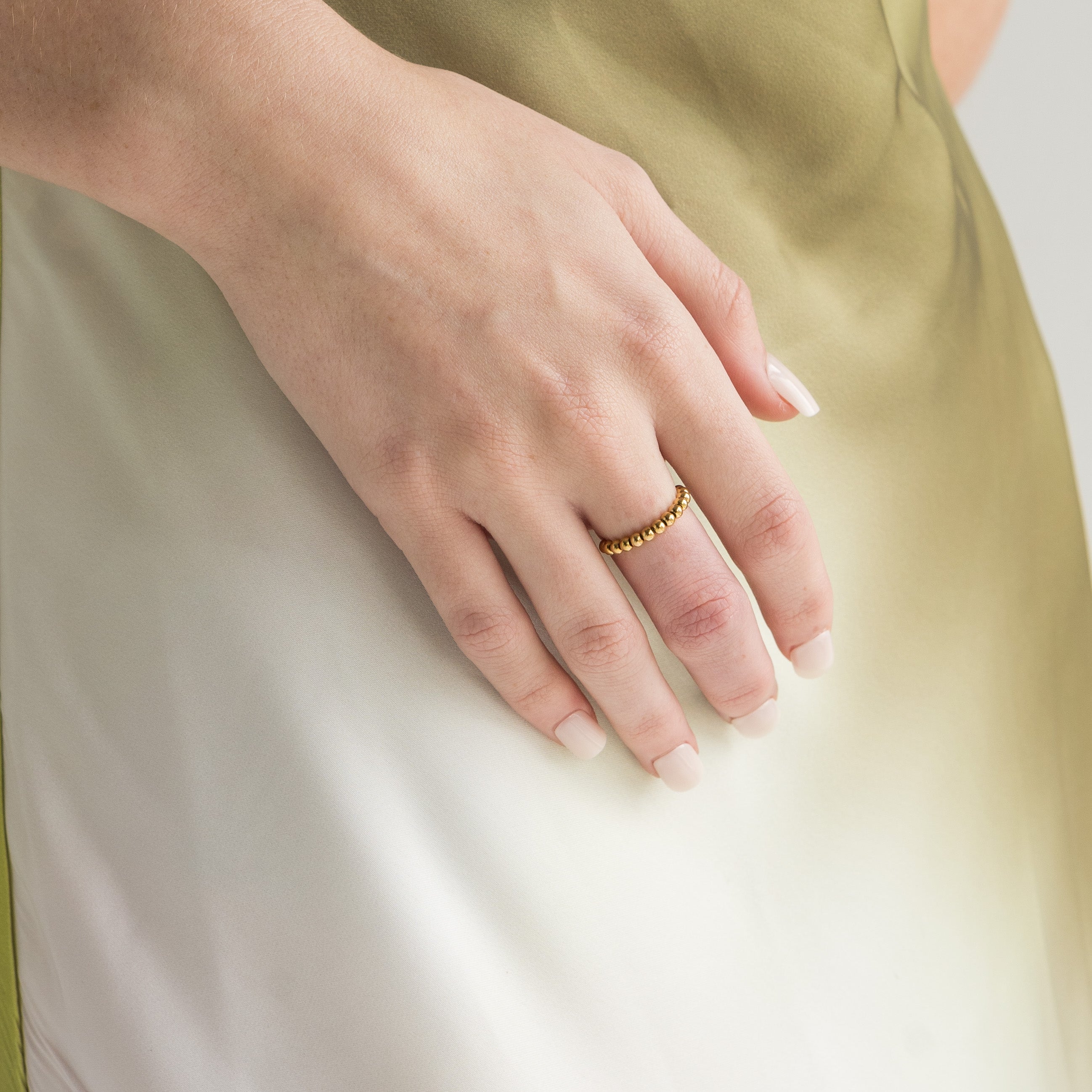 Waterproof Gold Elastic Beaded Ring