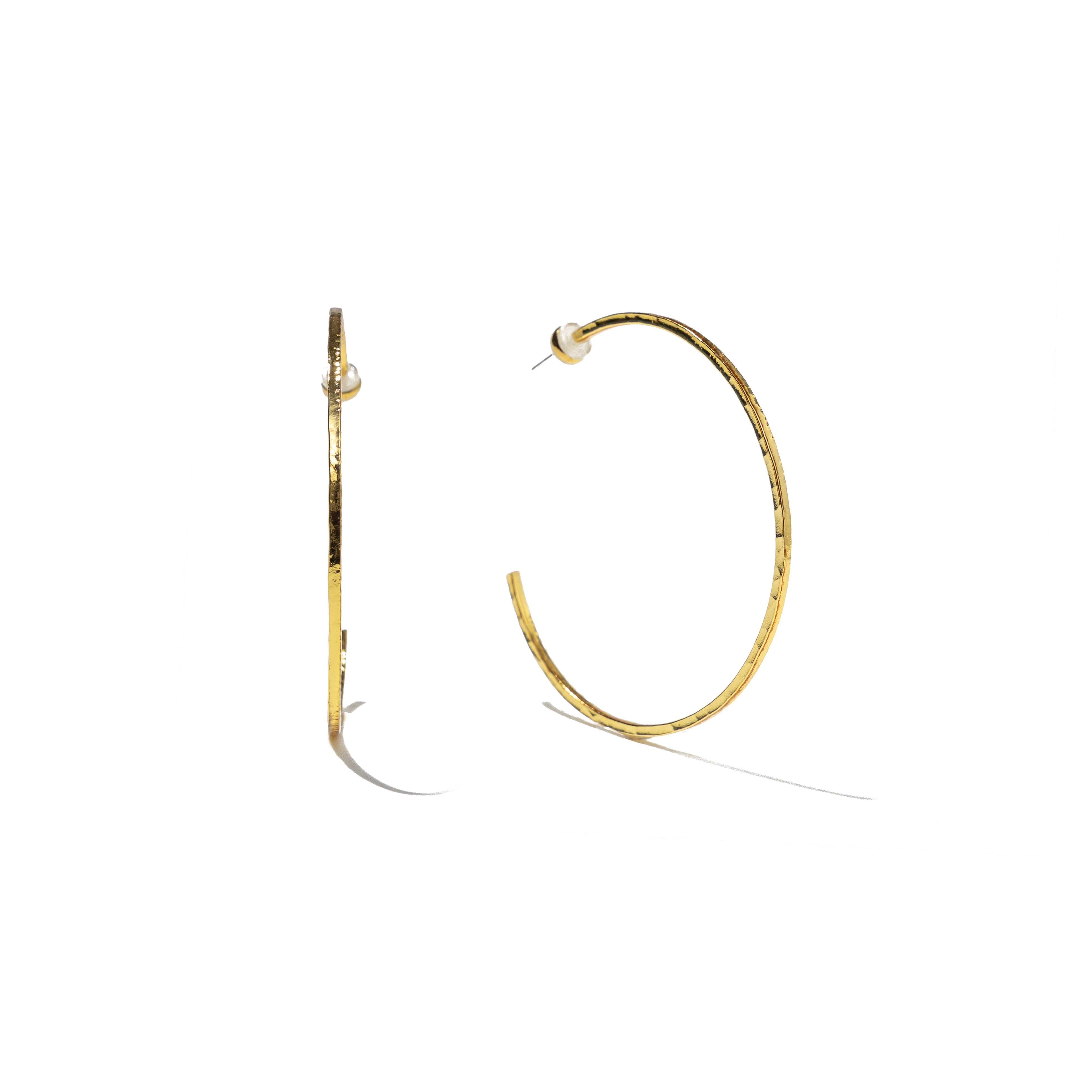 24K Gold Thin Hammered Hoops