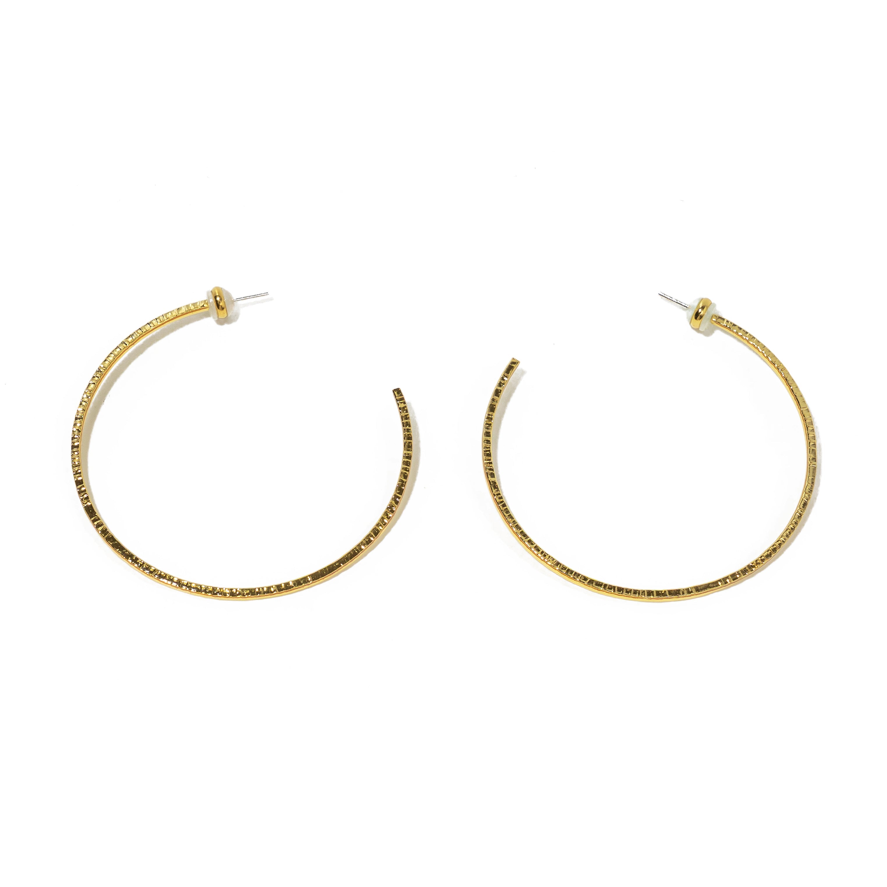 24K Gold Thin Hammered Hoops