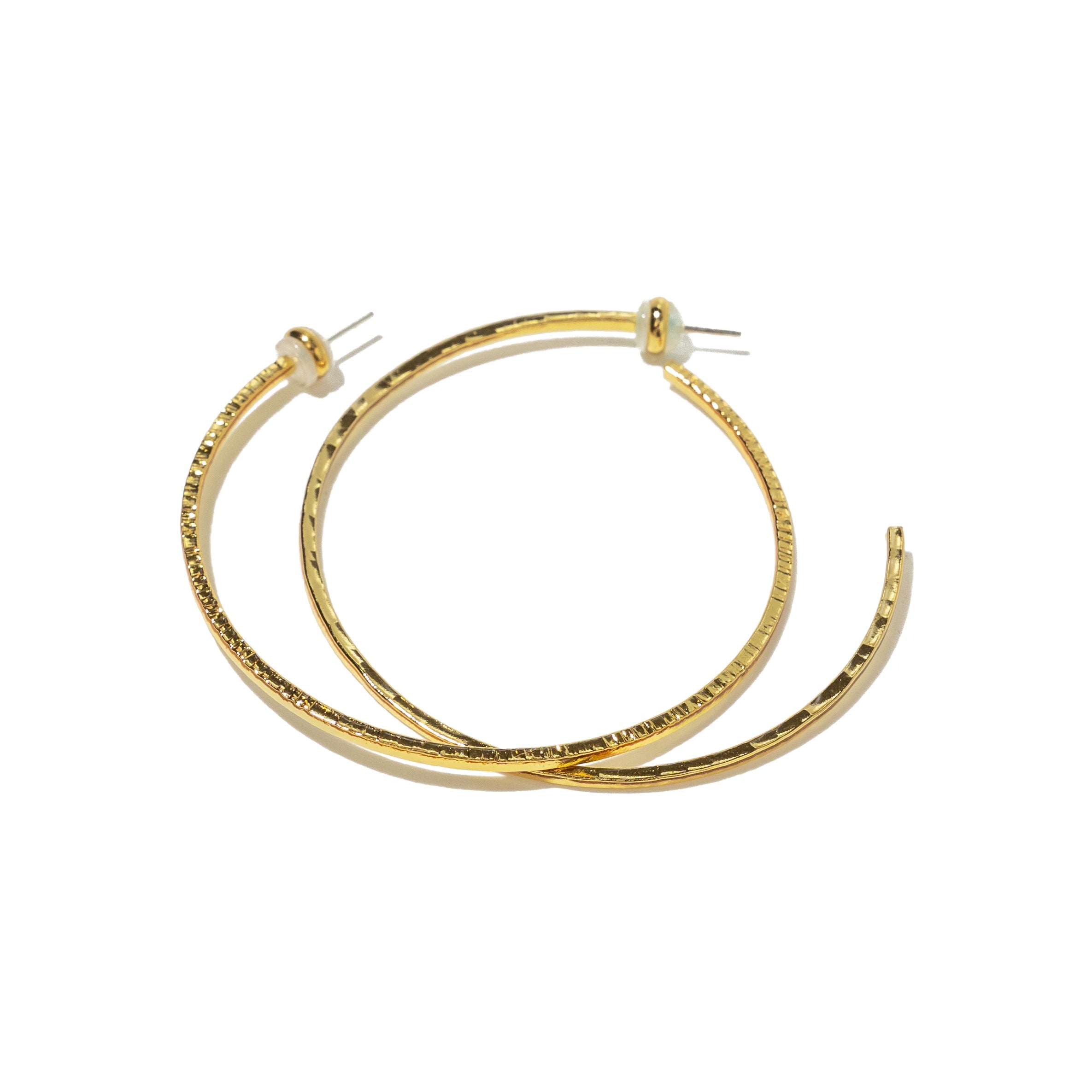 24K Gold Thin Hammered Hoops