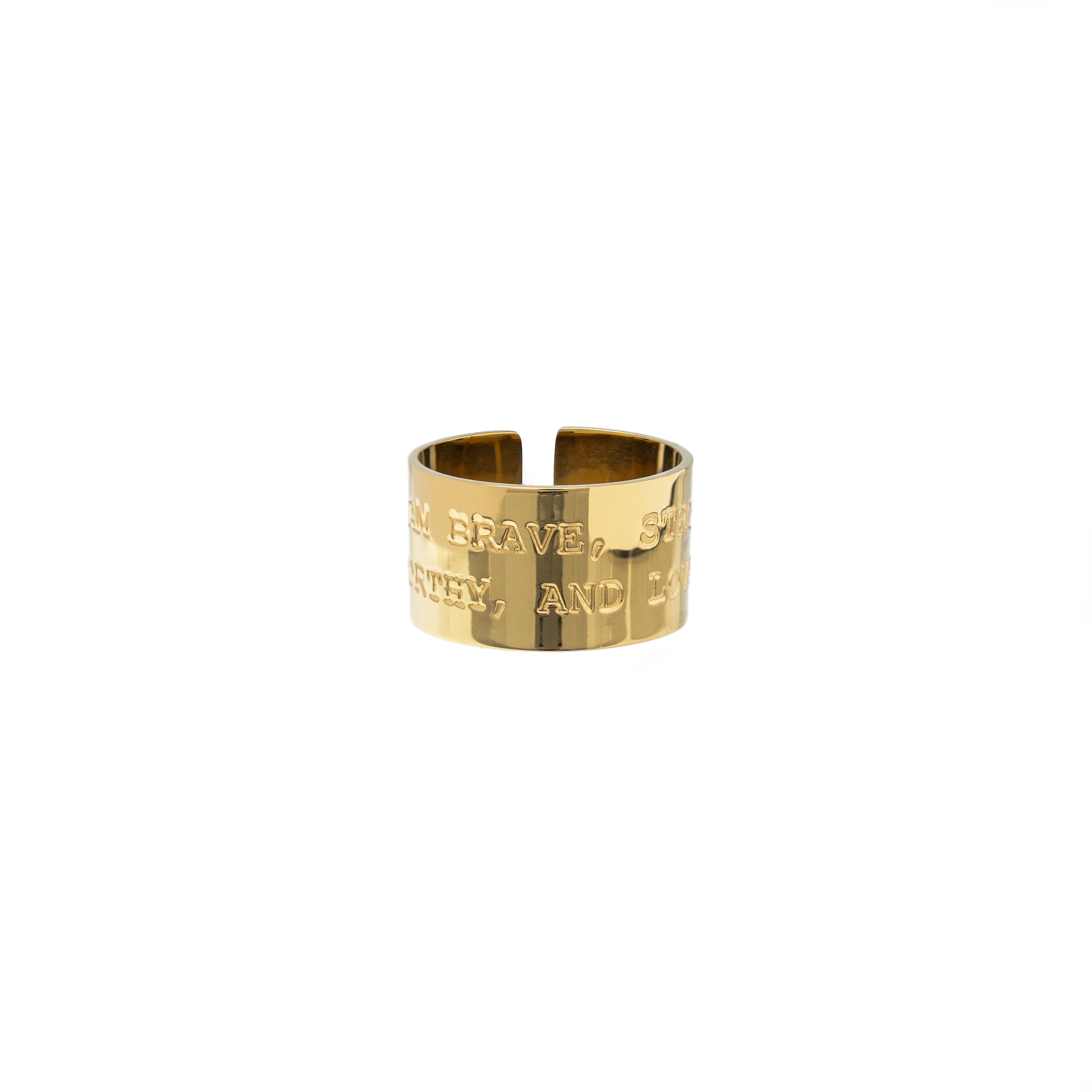 Waterproof Gold Brave, Strong, Worthy Statement Ring Band
