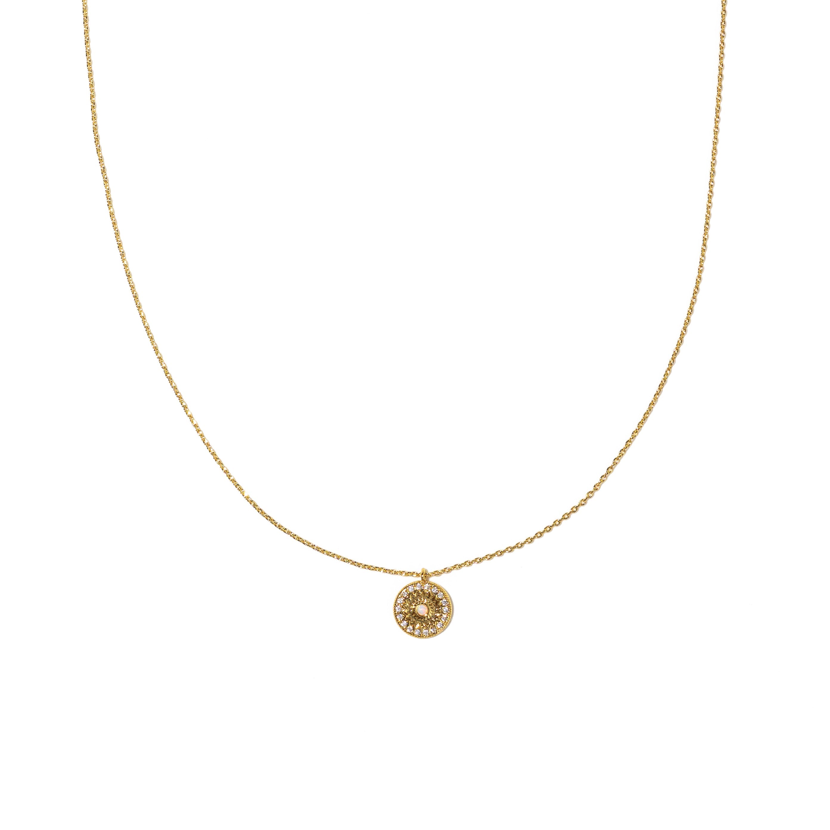 18K Gold Sun Opal Pendant Necklace