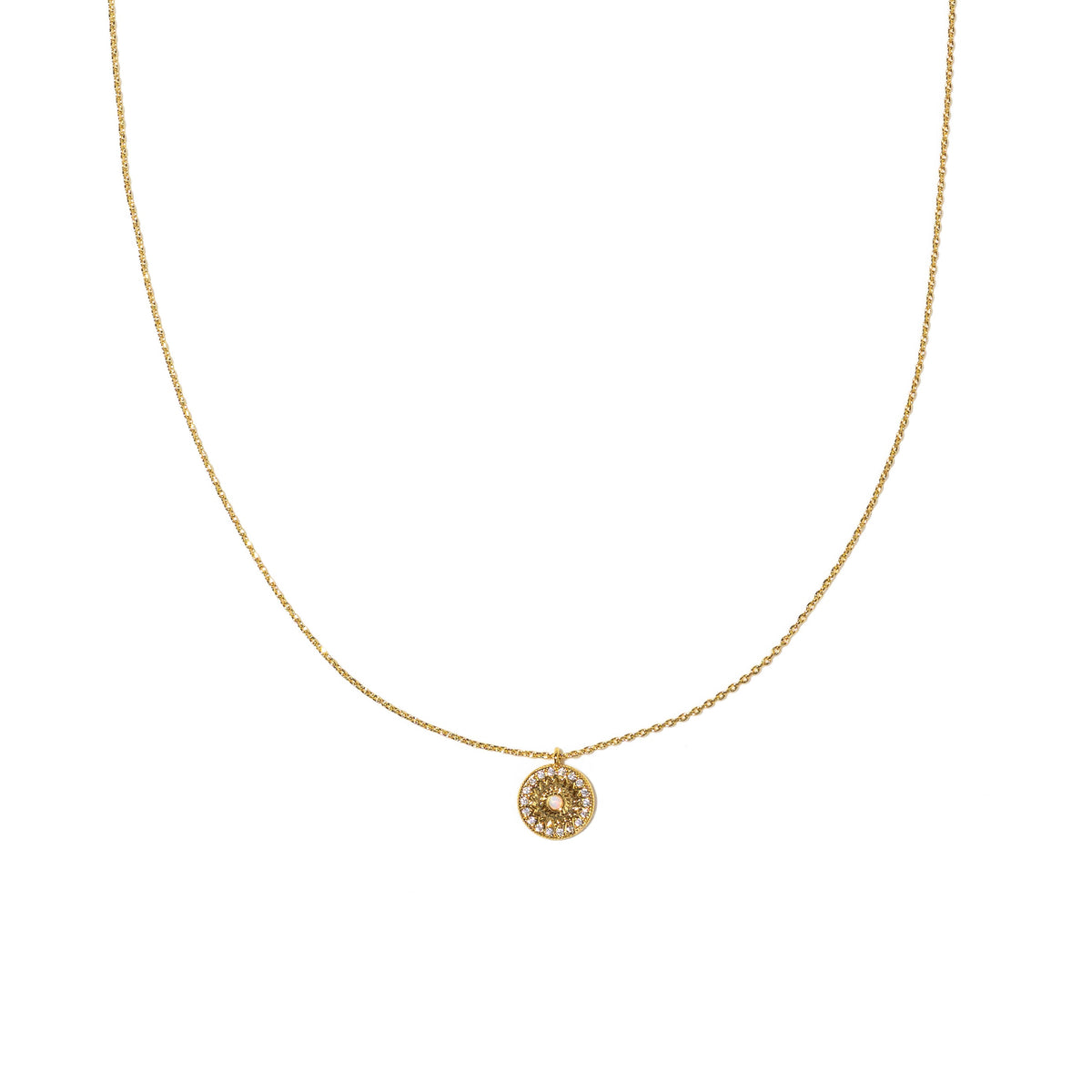 18K Gold Sun Opal Pendant Necklace