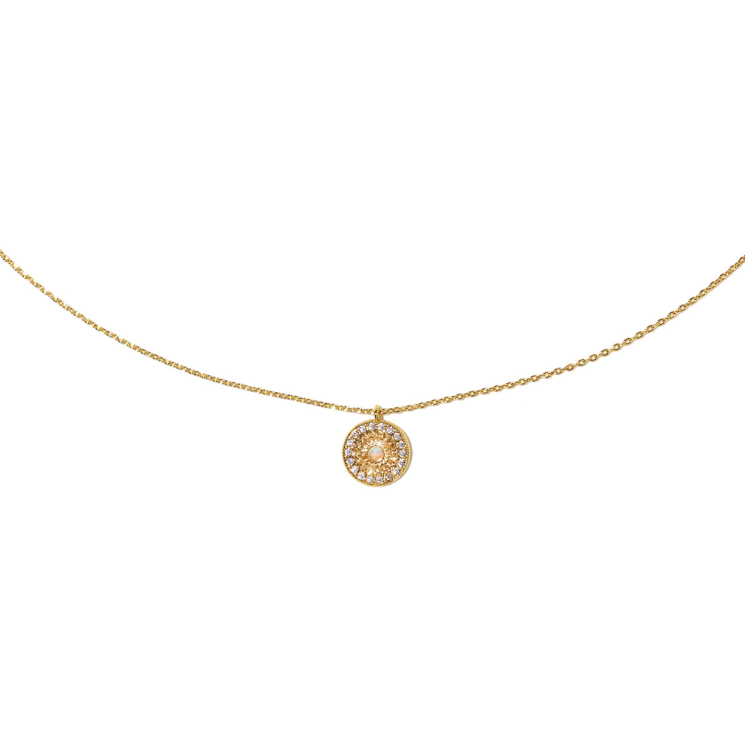 18K Gold Sun Opal Pendant Necklace