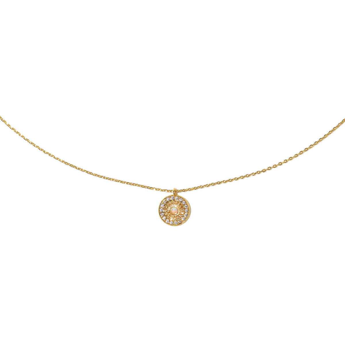 18K Gold Sun Opal Pendant Necklace