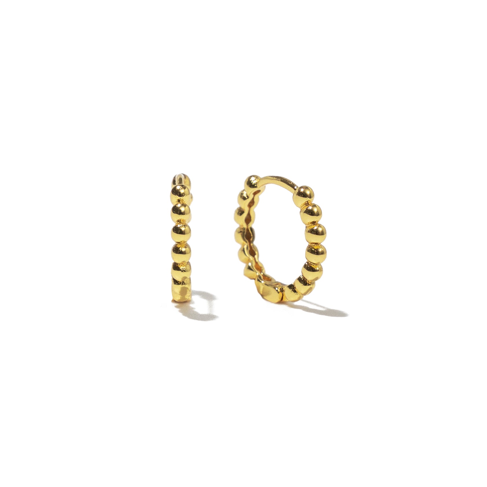 18K Gold Dainty Beaded Hoops