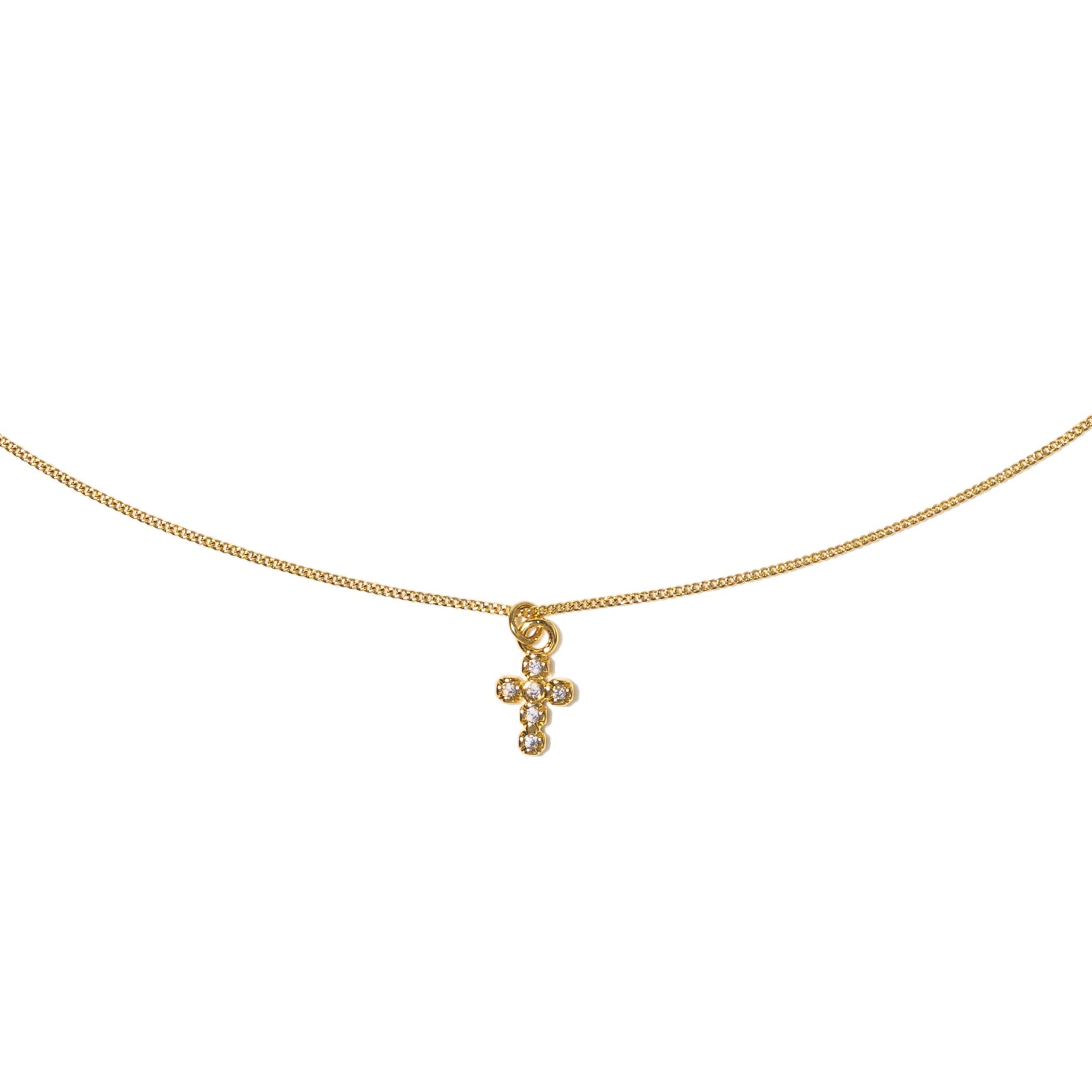 18K Gold Dainty Diamond Cross Pendant Necklace
