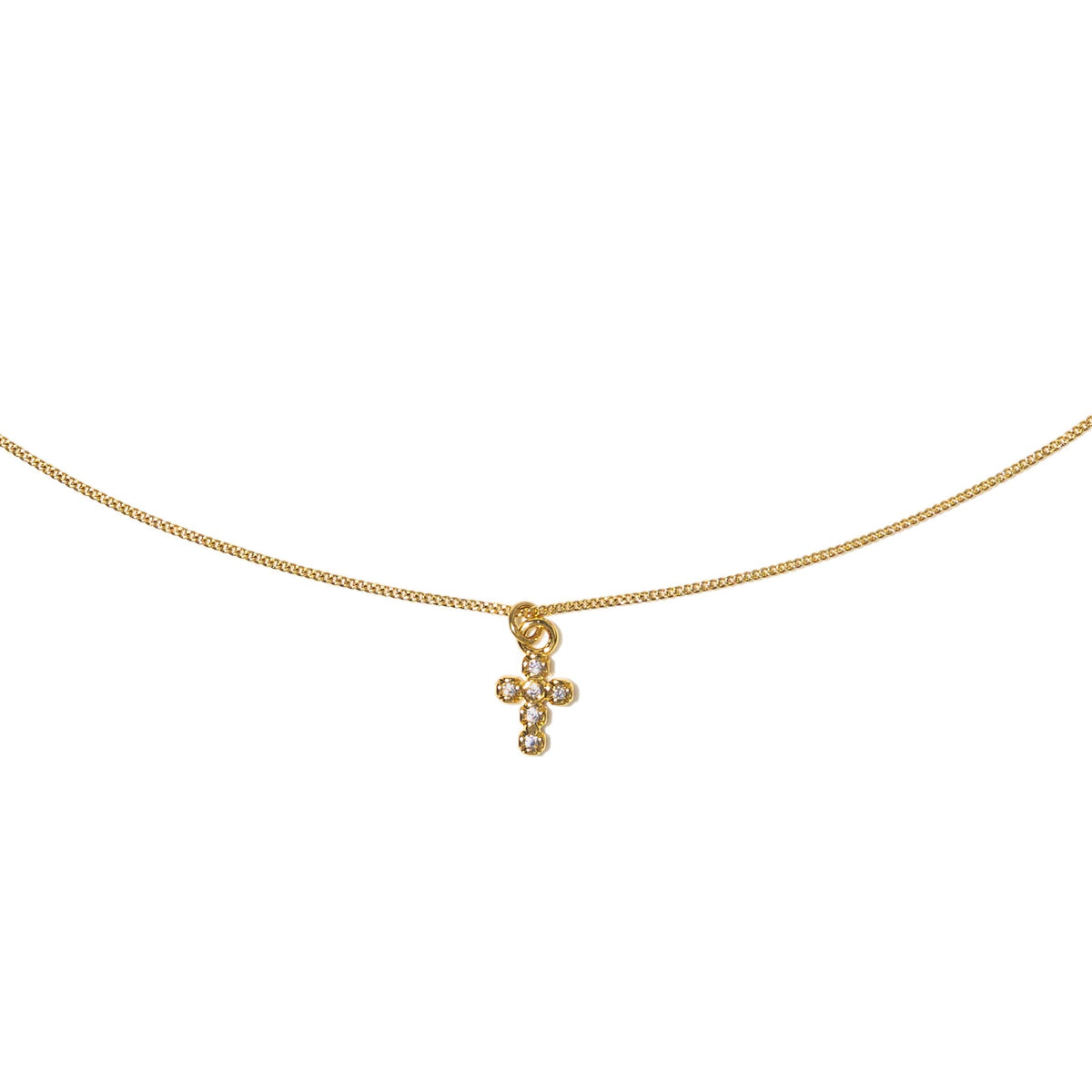 18K Gold Dainty Diamond Cross Pendant Necklace