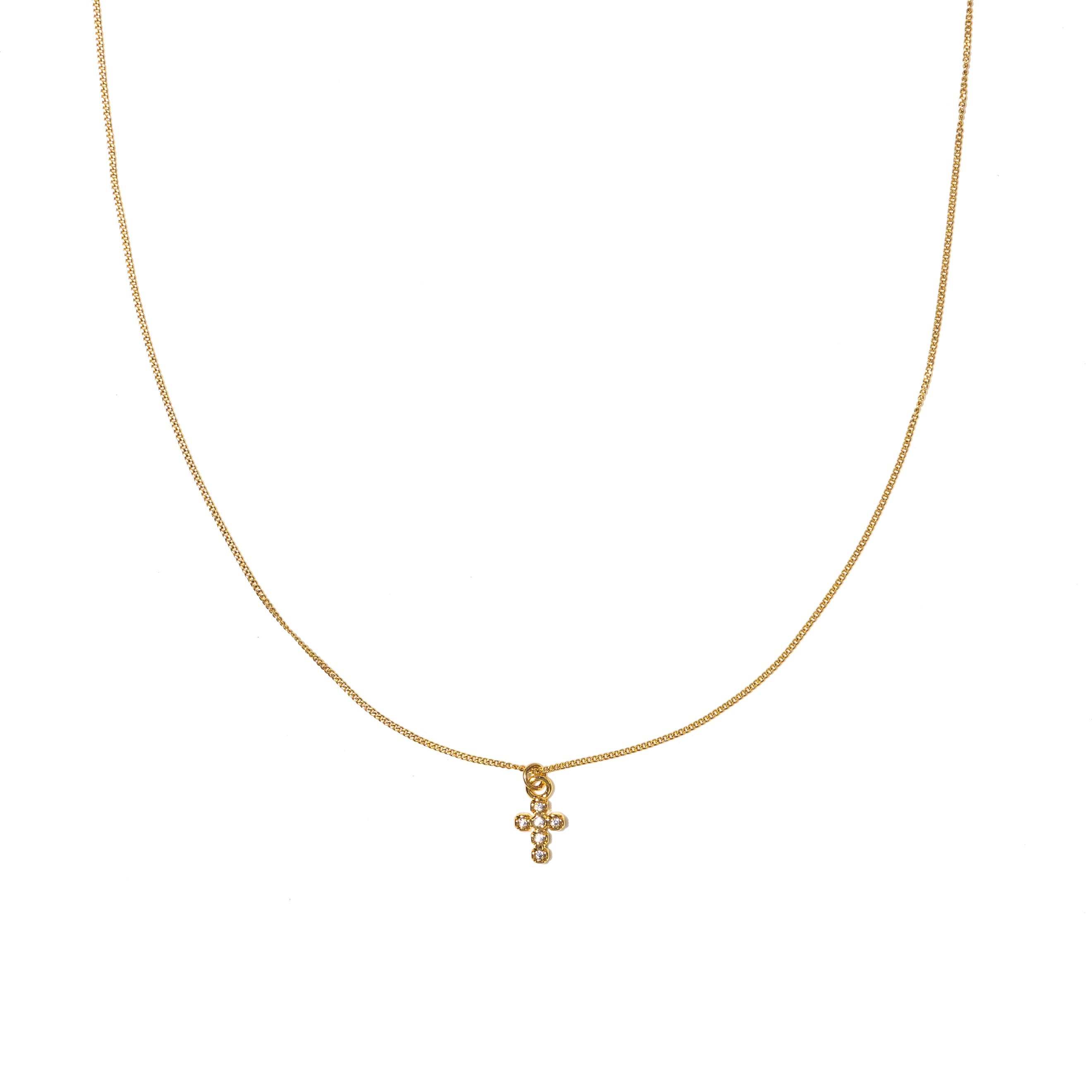 18K Gold Dainty Diamond Cross Pendant Necklace