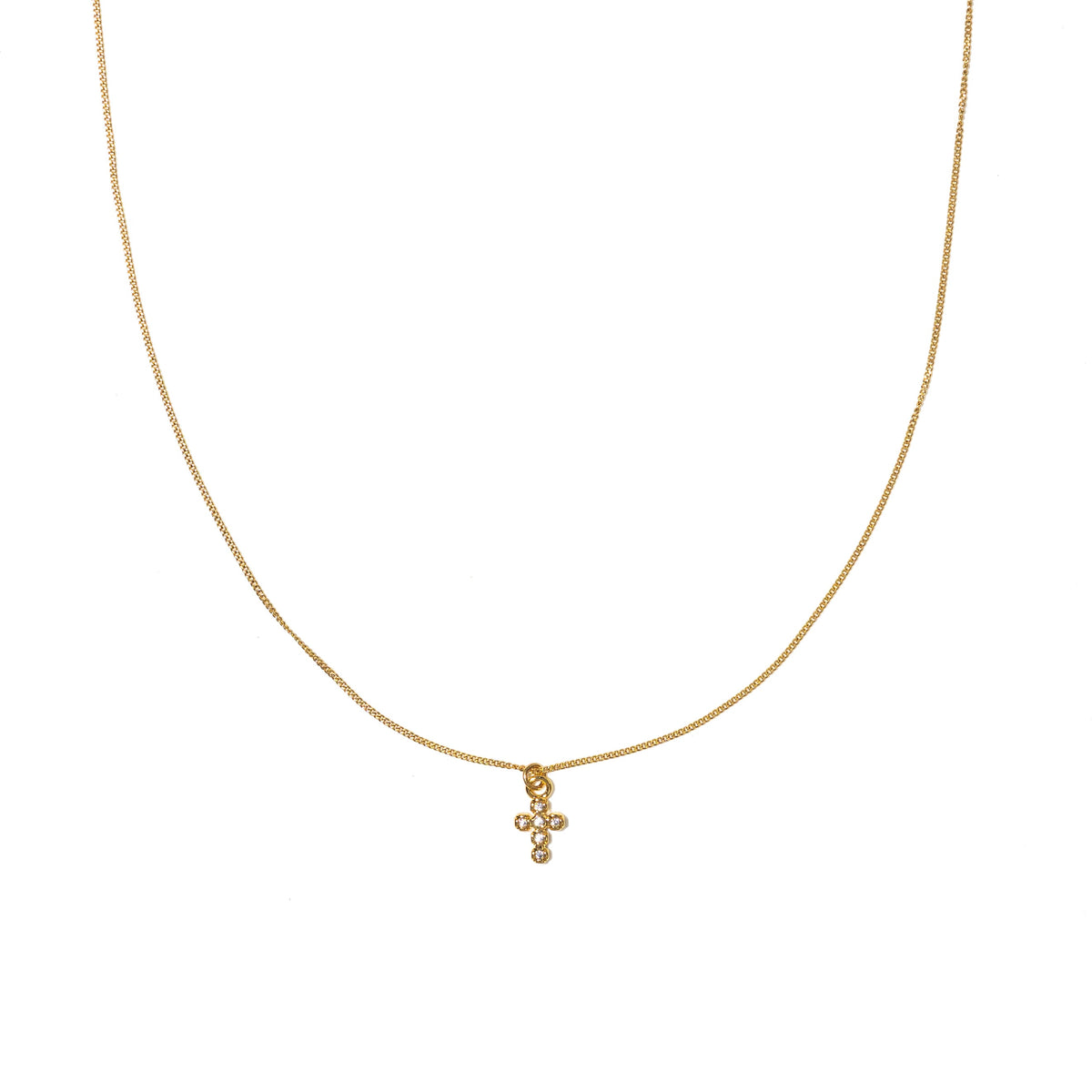 18K Gold Dainty Diamond Cross Pendant Necklace