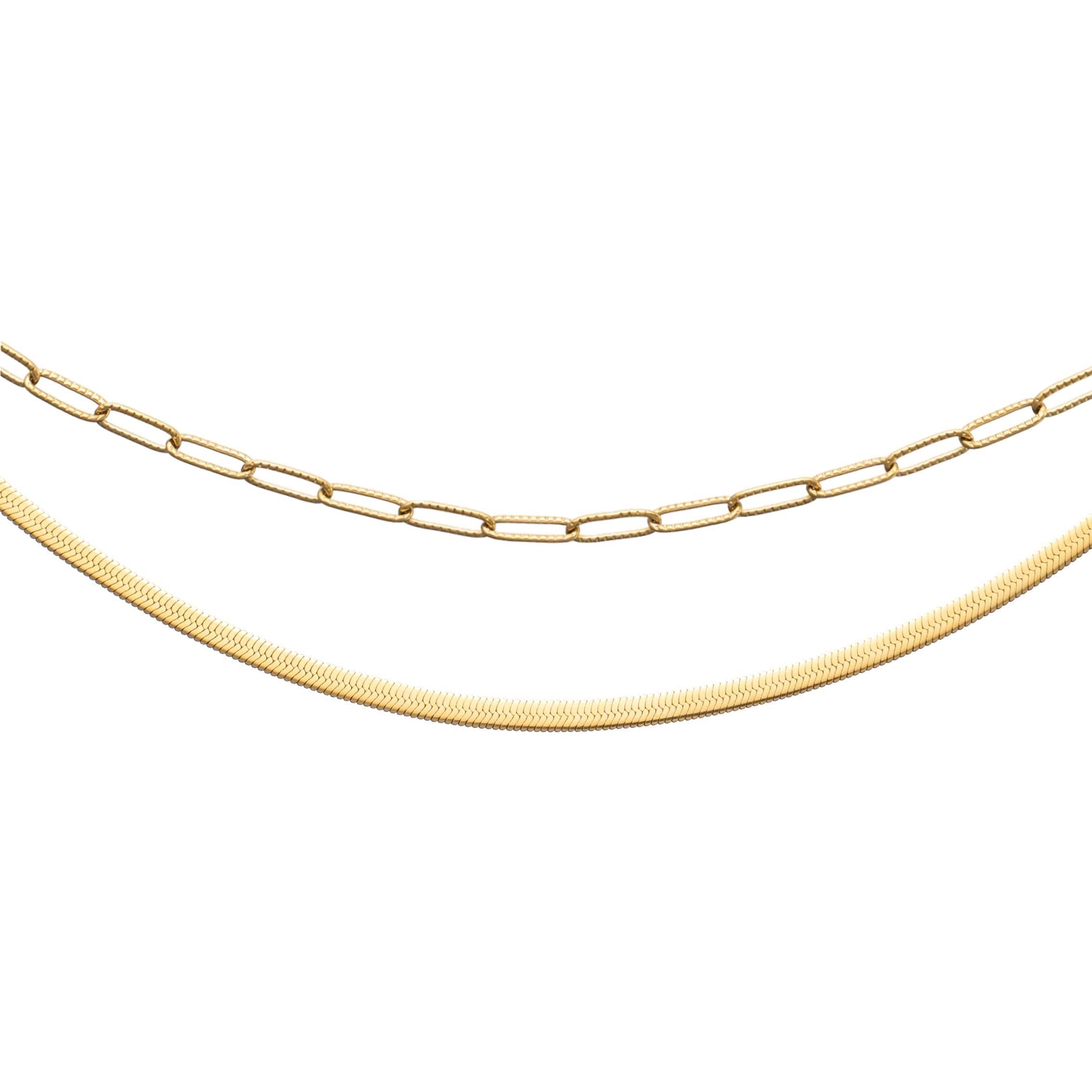 Waterproof Gold Herringbone Layered Necklace