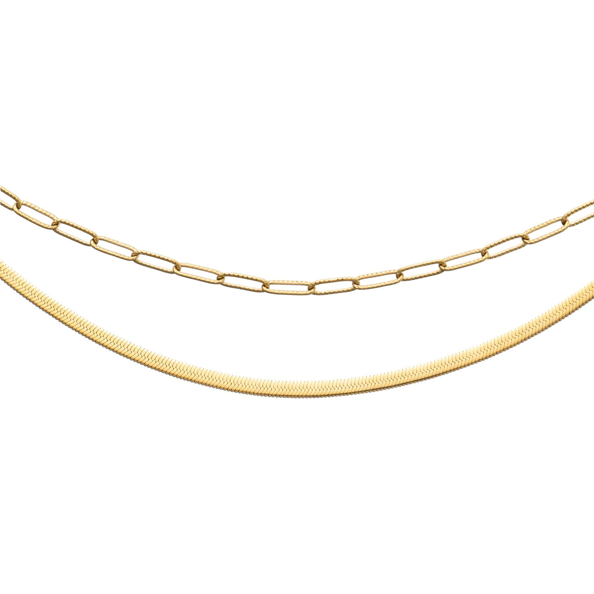 Waterproof Gold Herringbone Layered Necklace