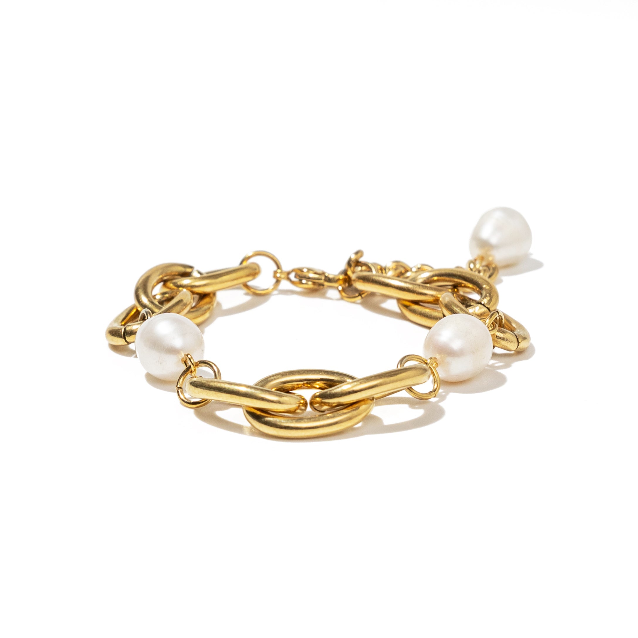 Waterproof Gold Chunky Pearl Chain Bracelet