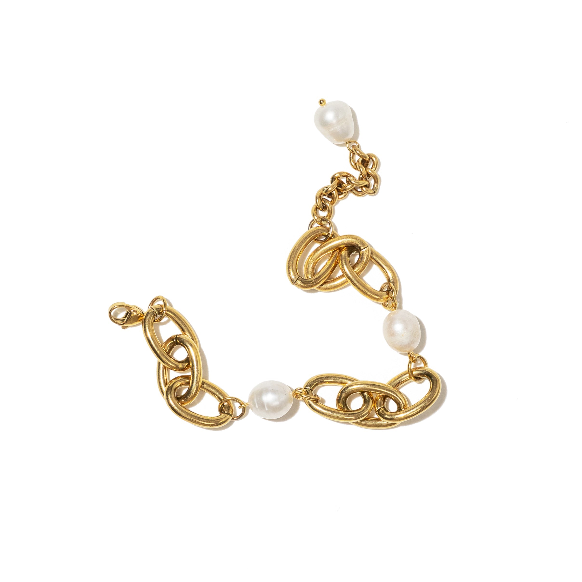 Waterproof Gold Chunky Pearl Chain Bracelet