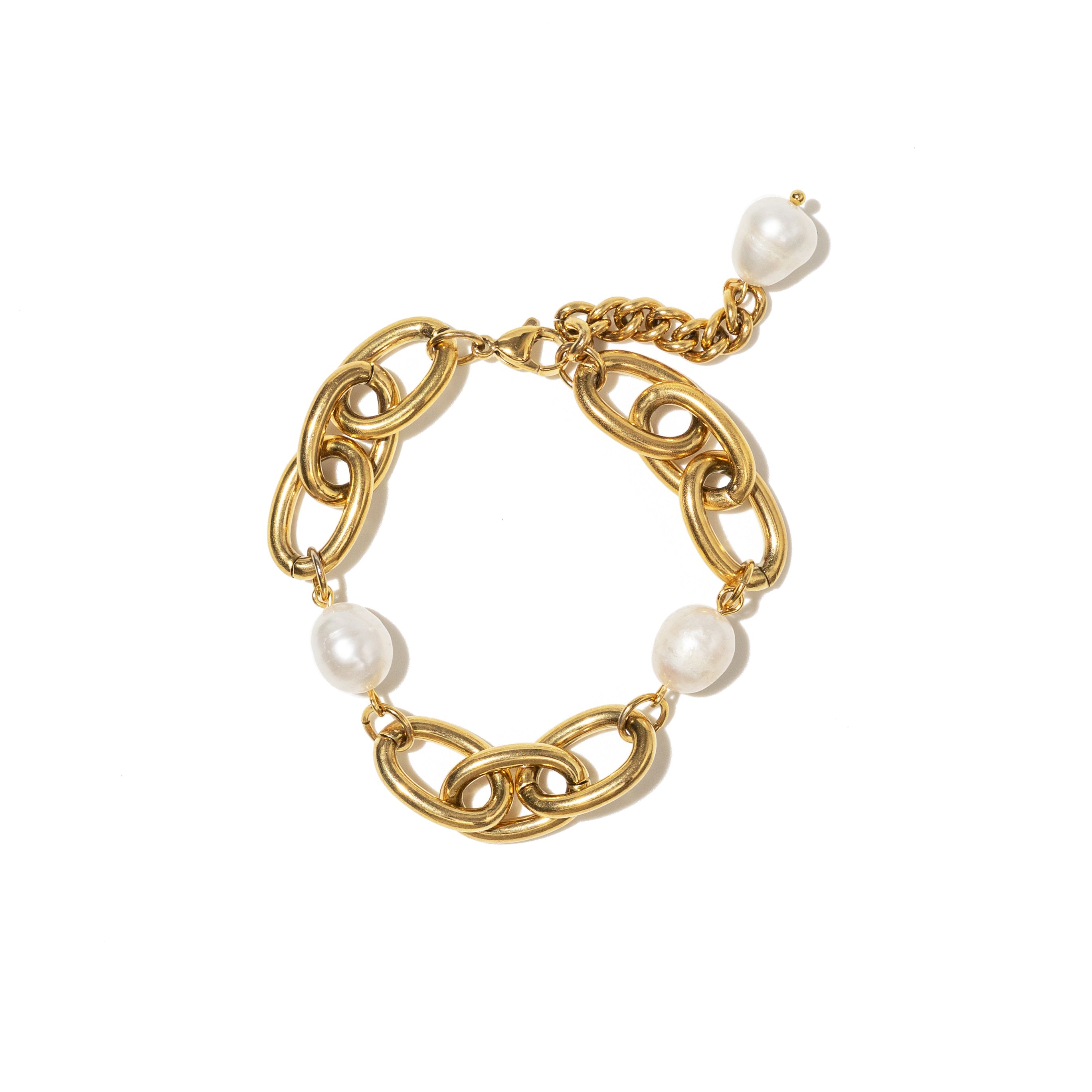 Waterproof Gold Chunky Pearl Chain Bracelet