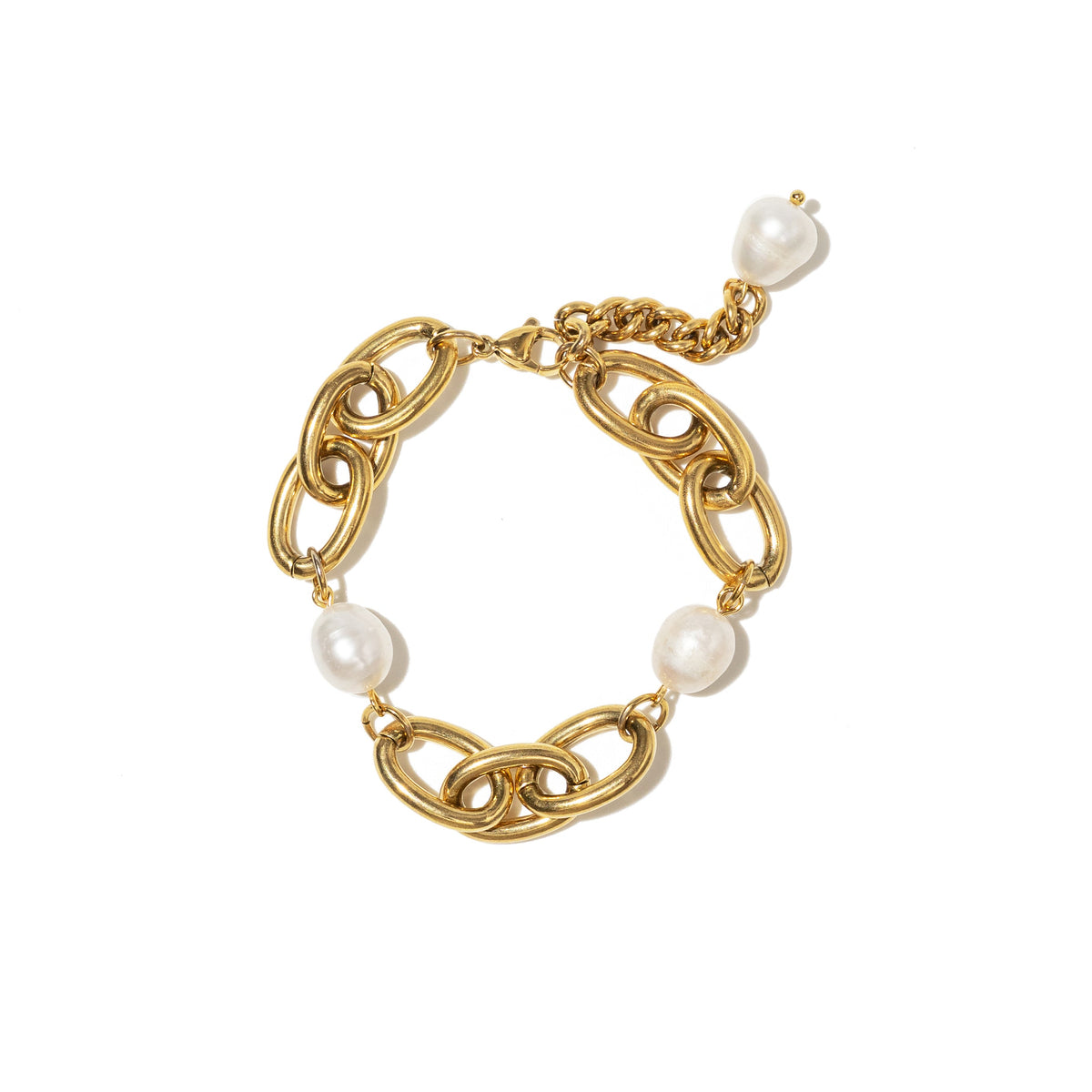 Waterproof Gold Chunky Pearl Chain Bracelet