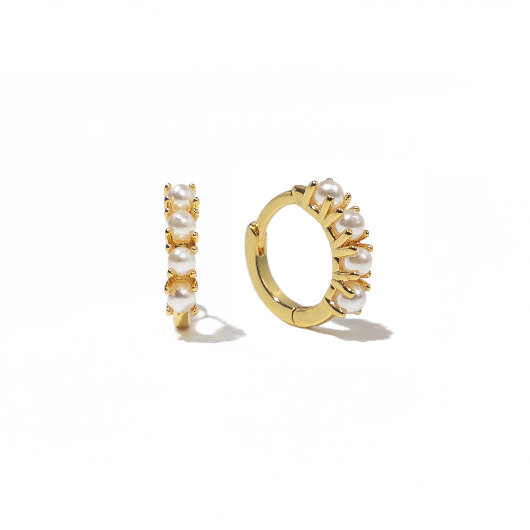 18K Gold Pearl Huggies