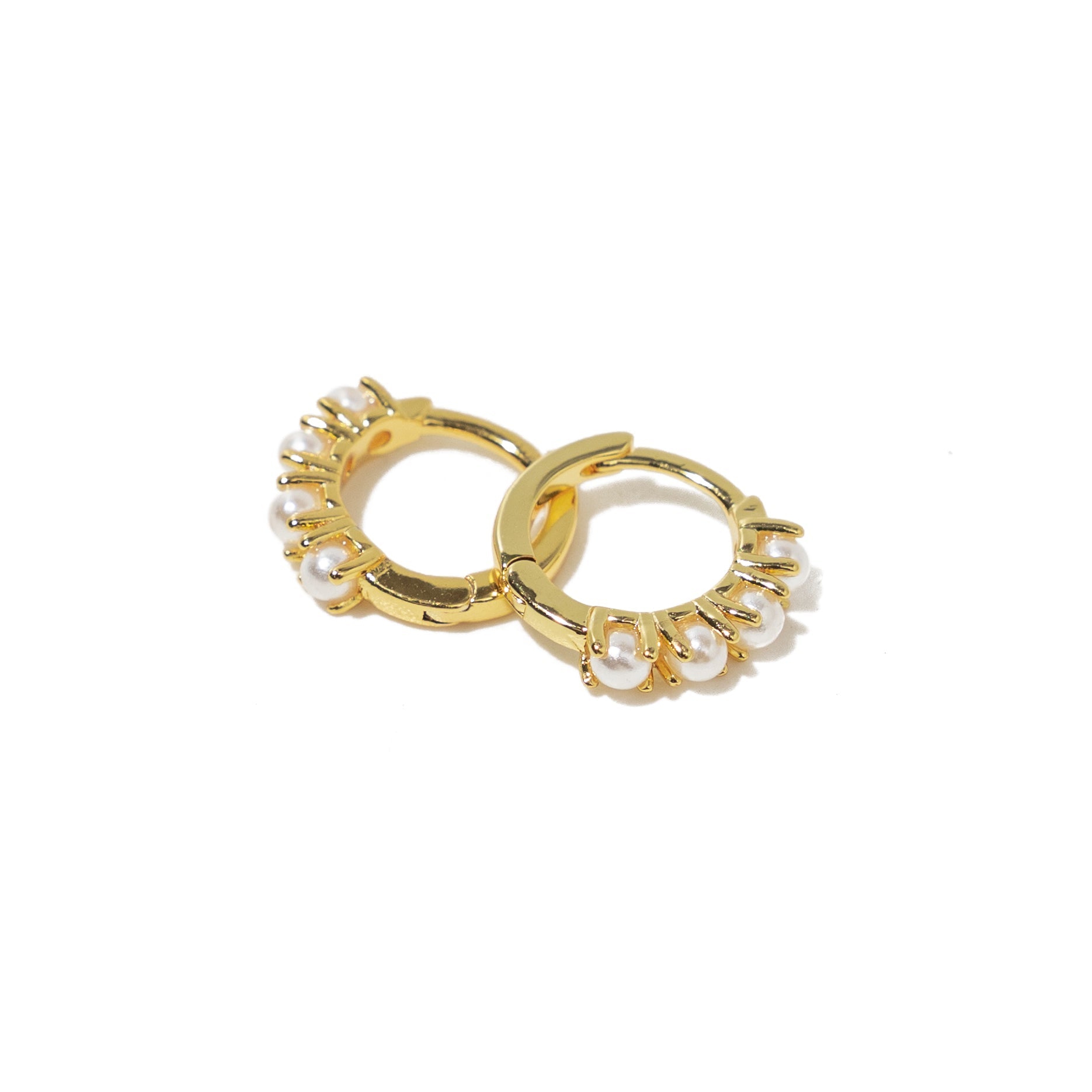 18K Gold Pearl Huggies