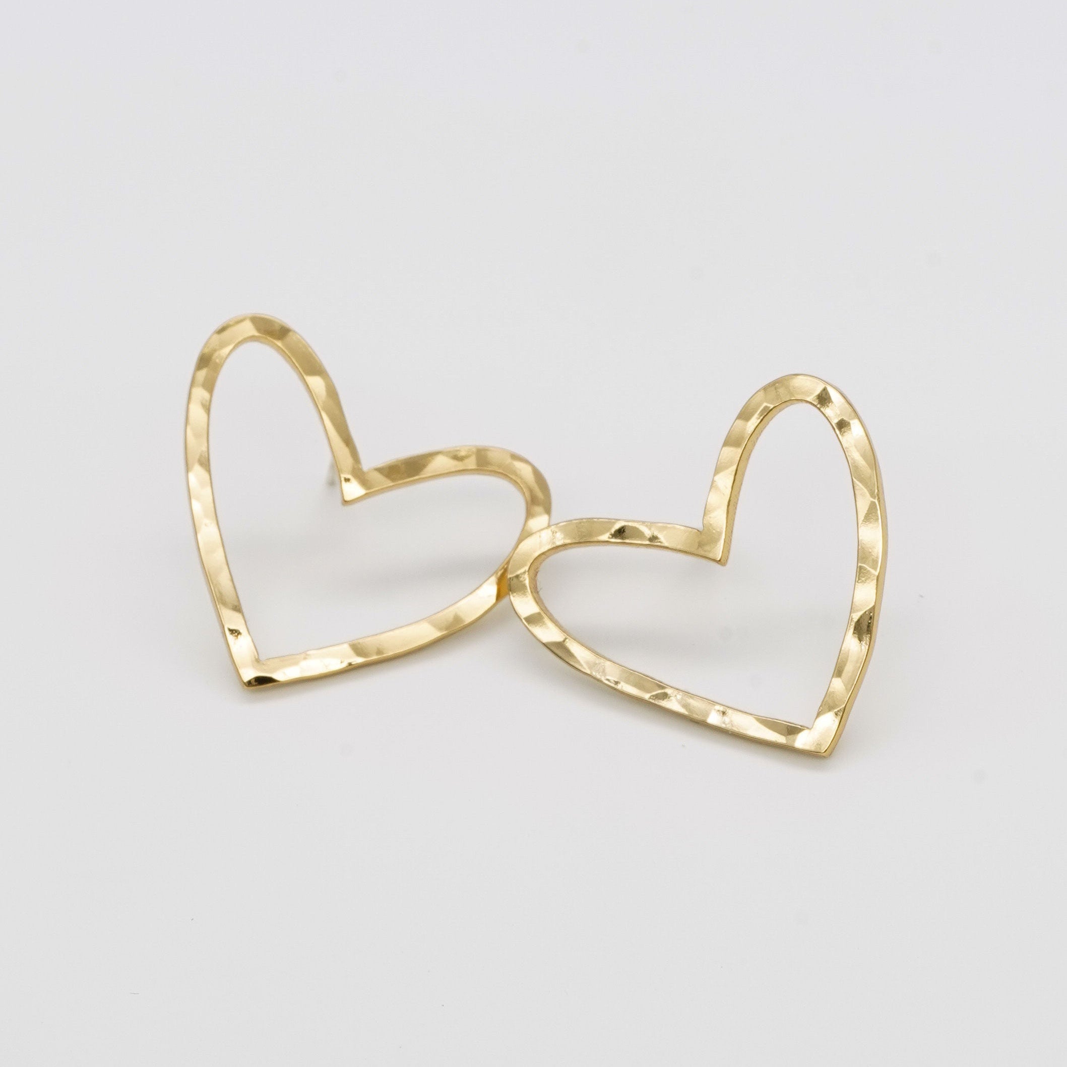 24K Gold Hammered Heart Studs