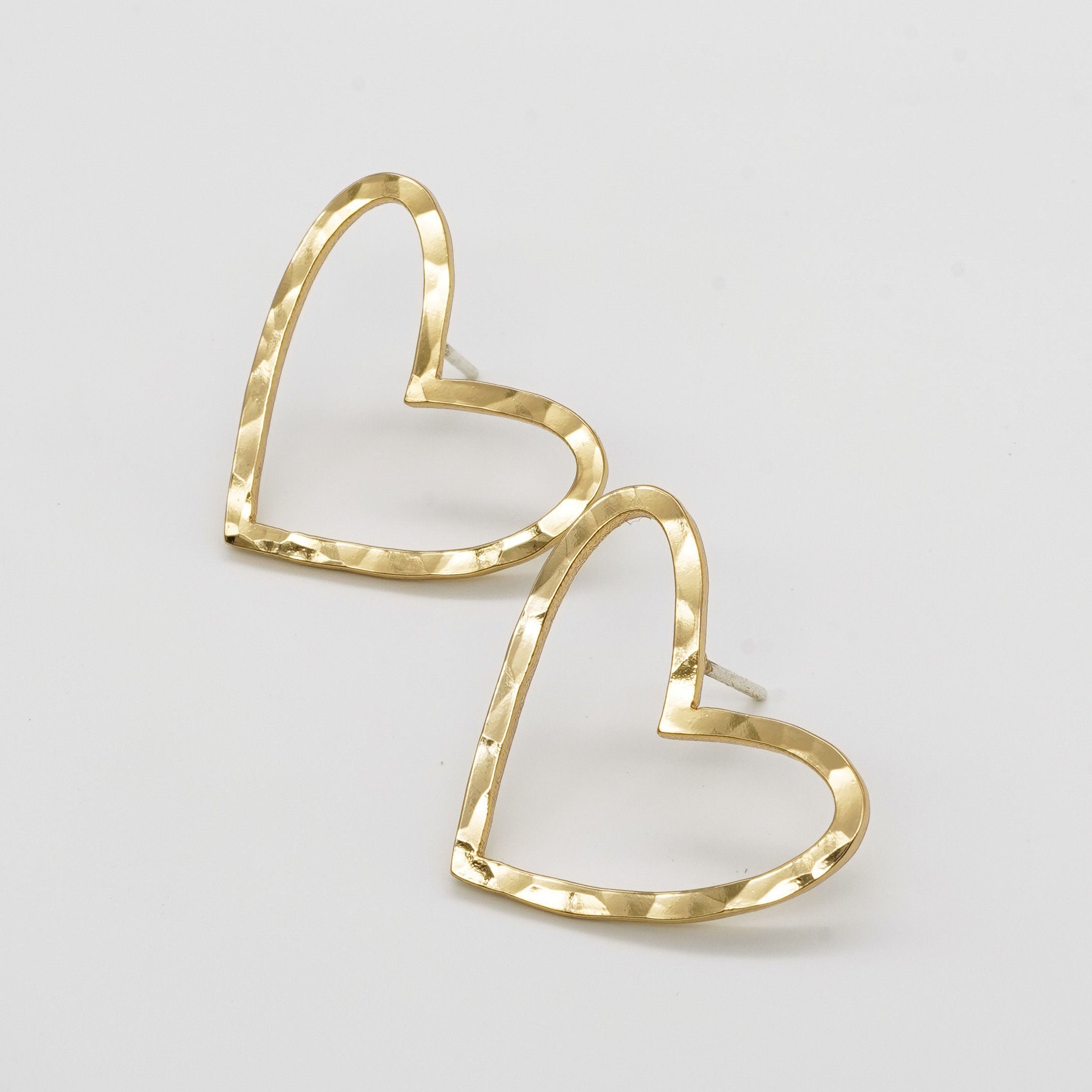 24K Gold Hammered Heart Studs